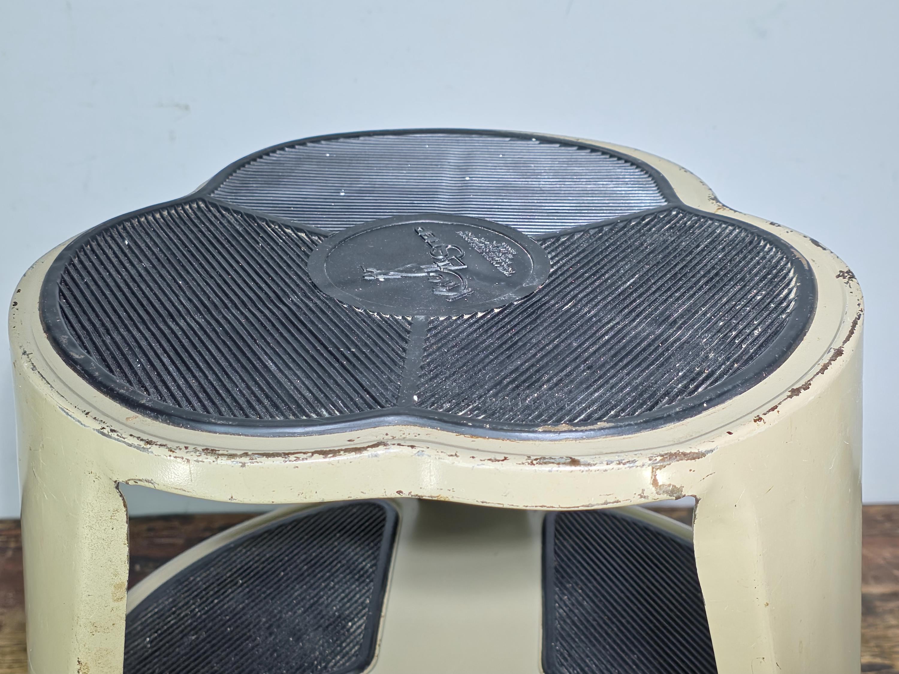 Vintage KIK-STEP Rolling Step Stool Beige Black Industrial 1980s USA