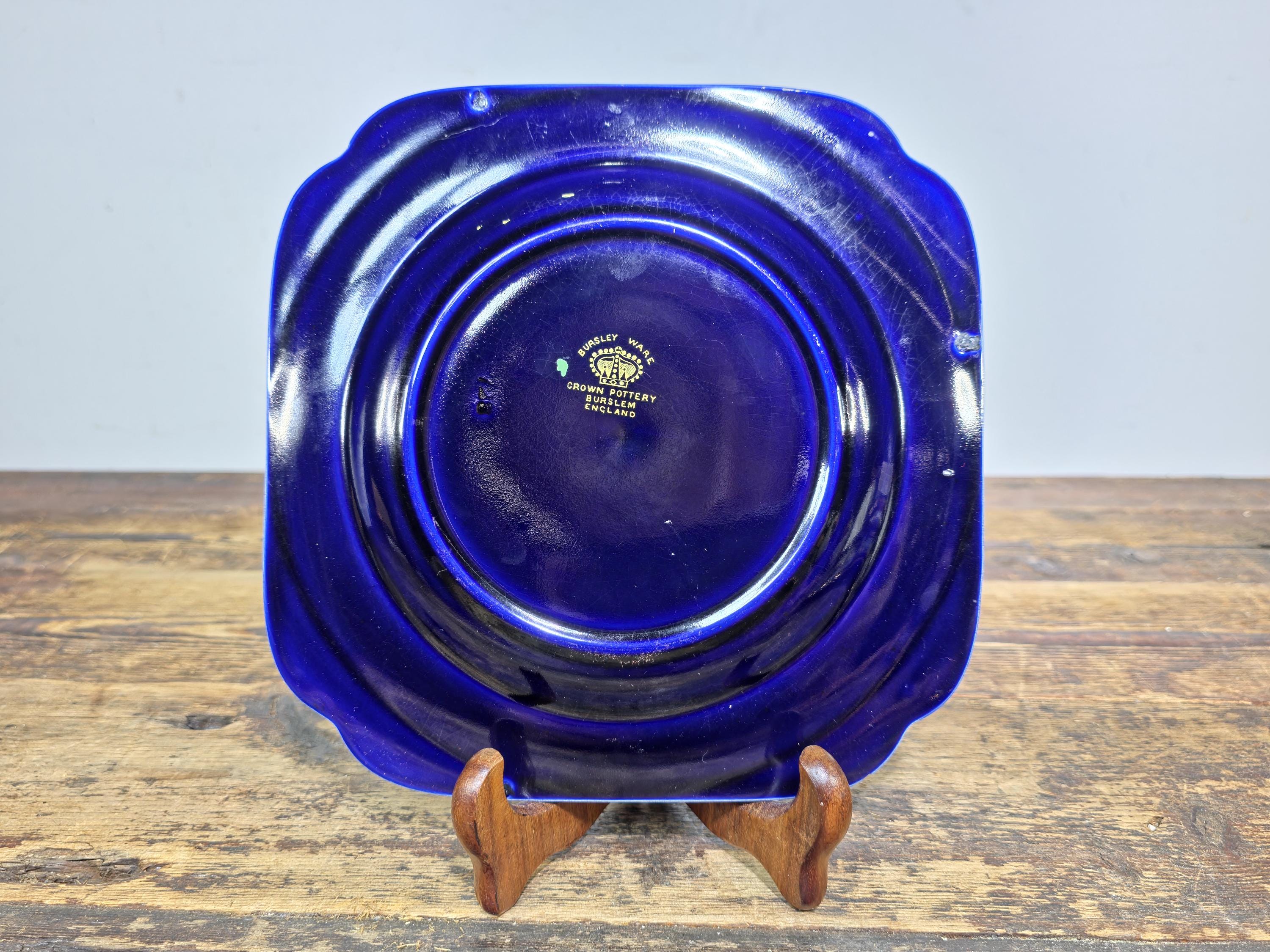 Burleigh Ware Cobalt Blue Gilt Cabinet Plates Set of 3 Crown Pottery England