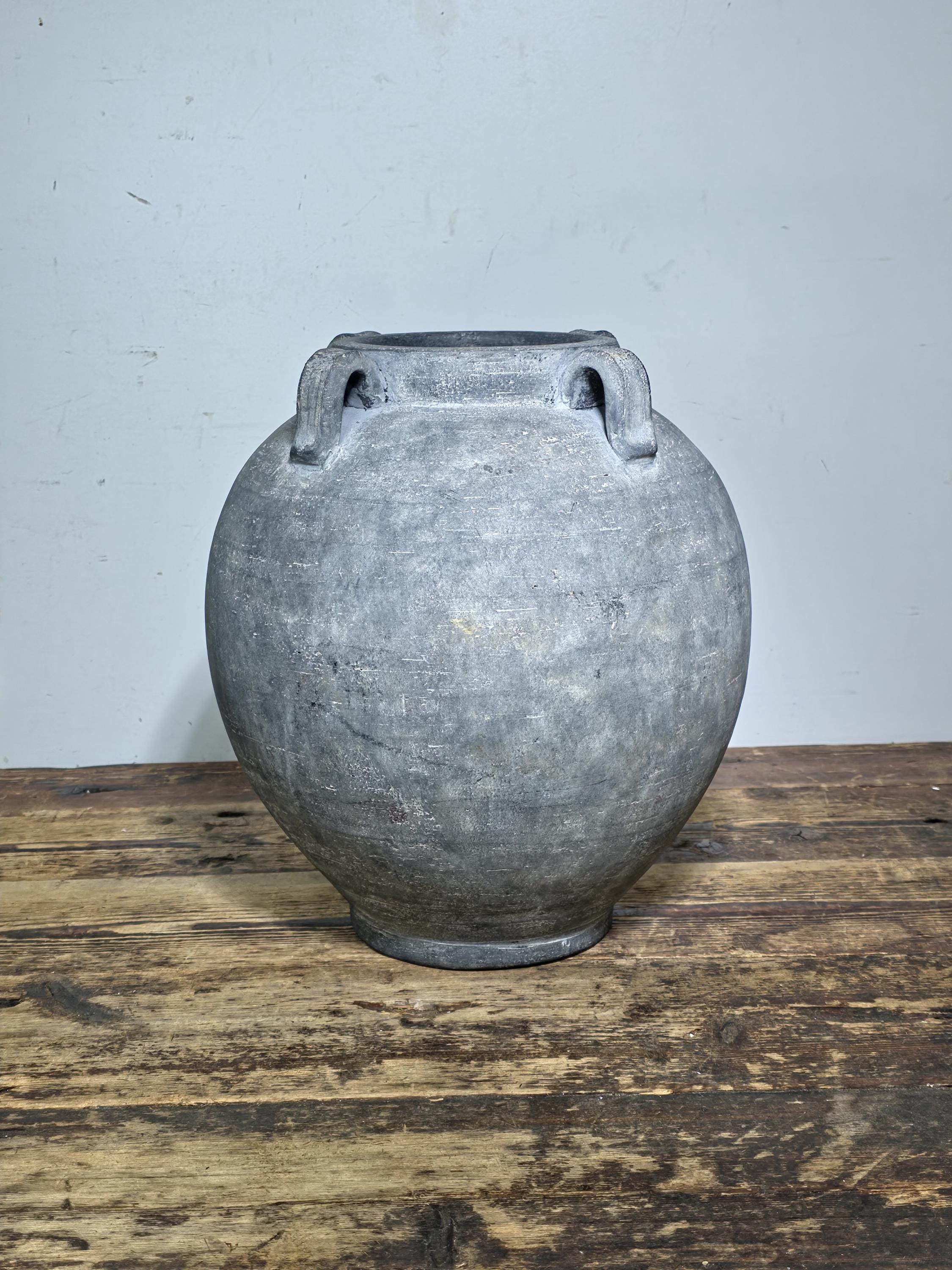 Large 13" Charcoal Terracotta Clay Pot β Amphora Style 4-Handle Garden Planter