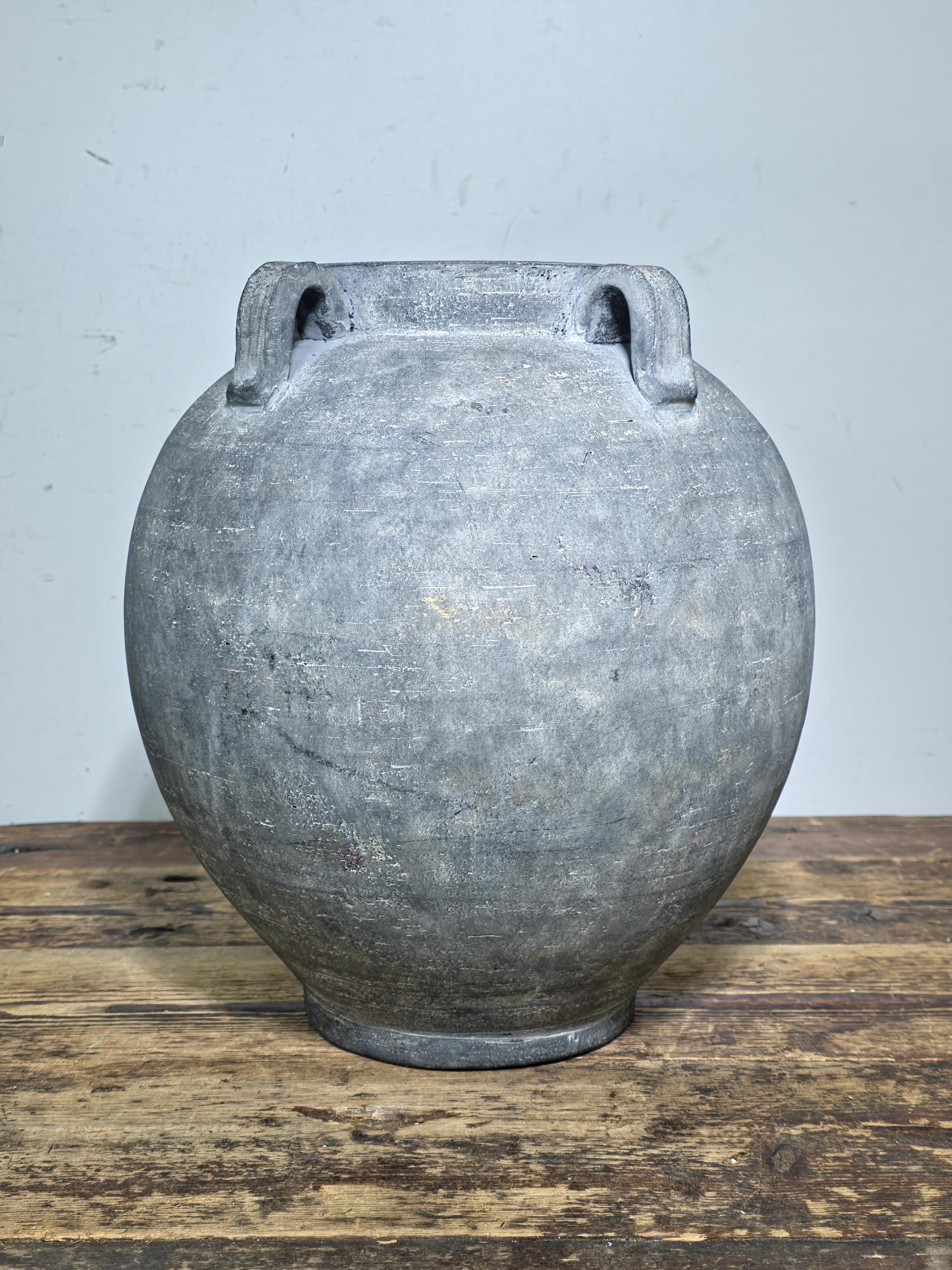 Large 13" Charcoal Terracotta Clay Pot β Amphora Style 4-Handle Garden Planter