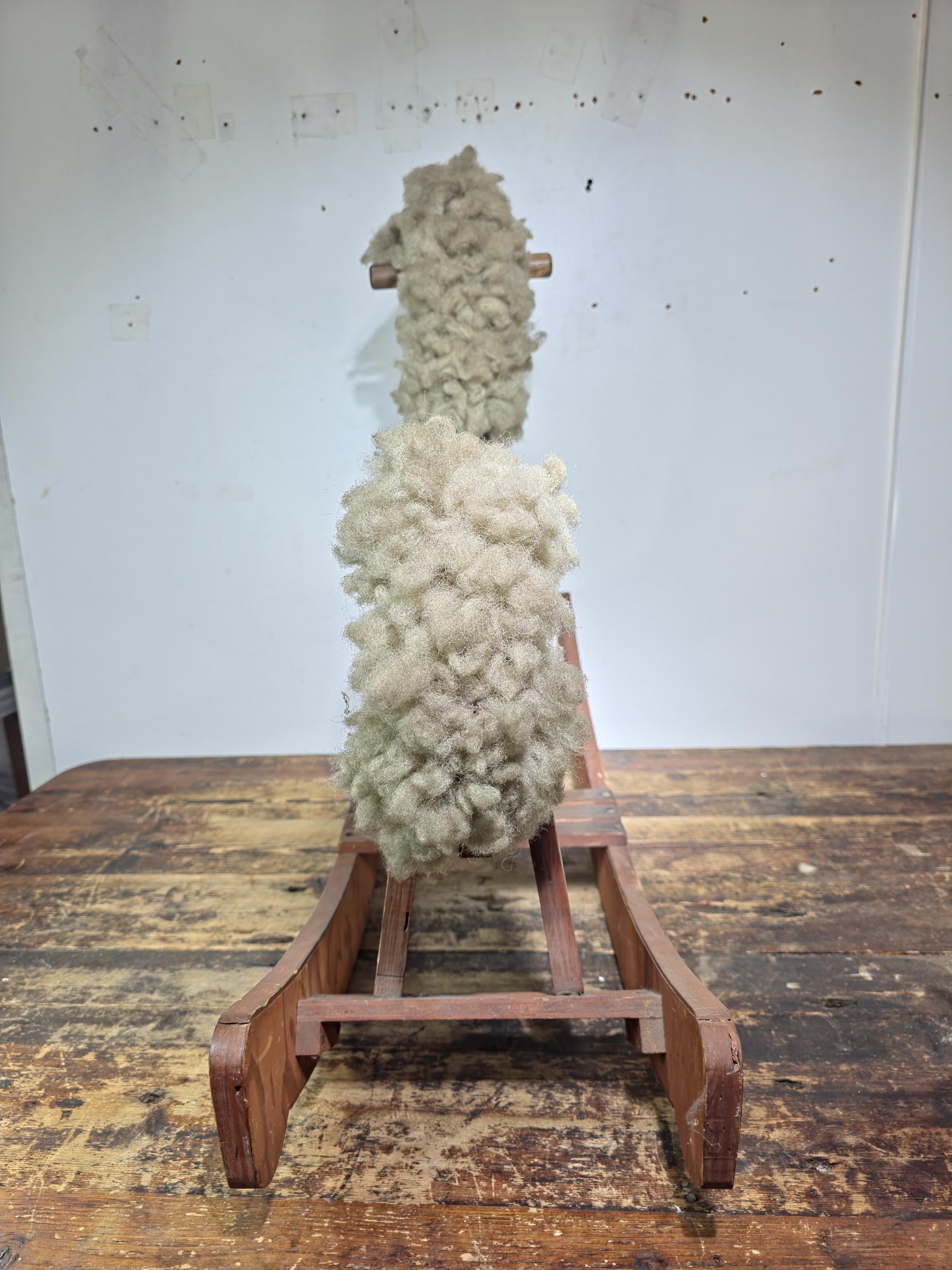 Large Wooden Rocking Horse with Wool Mane – Rustic Farmhouse Decor