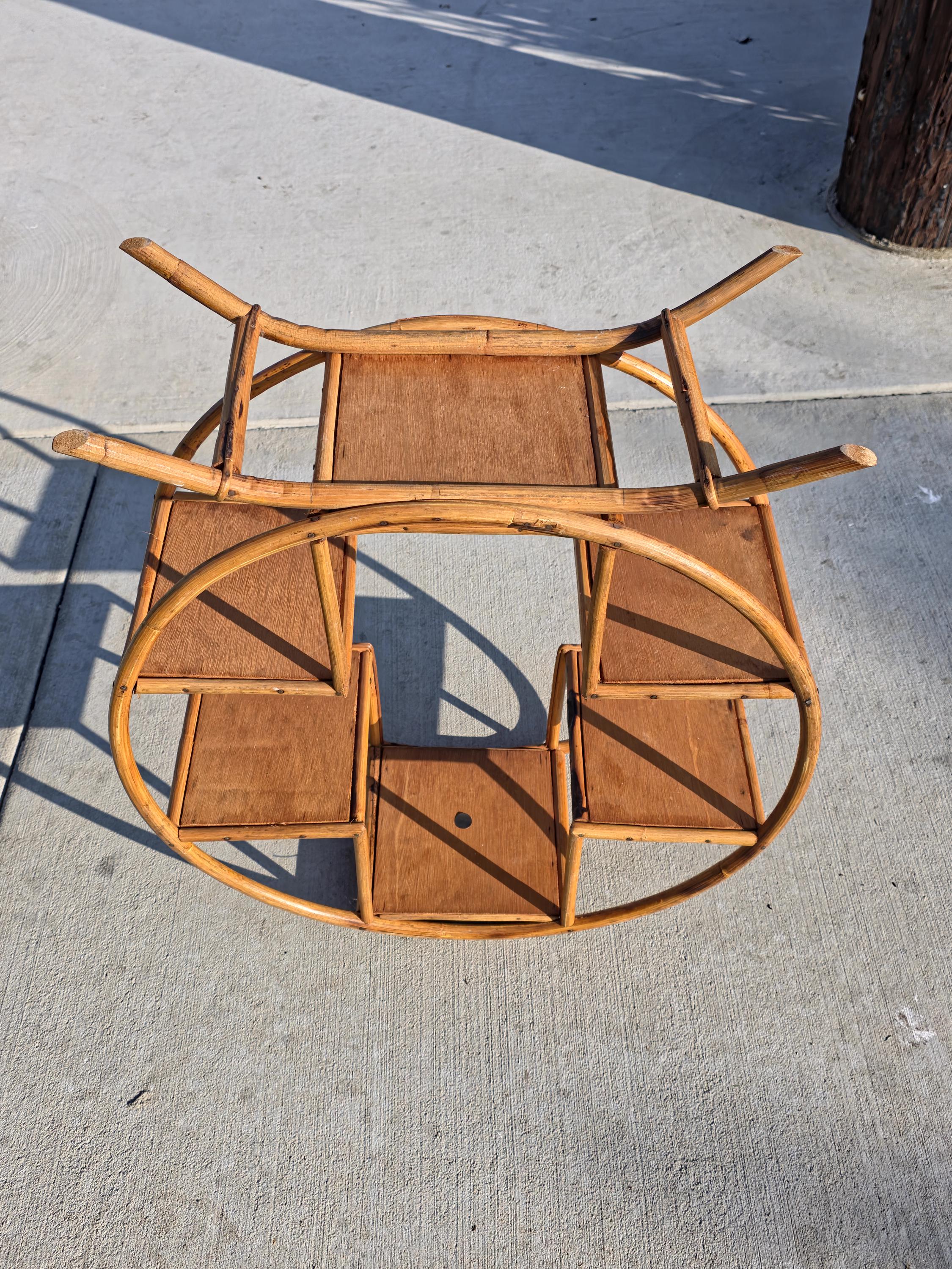 Rare 1930s-50s Boho Rattan Circle Shelf | 6-Tier Wicker Plant Stand Masterpiece