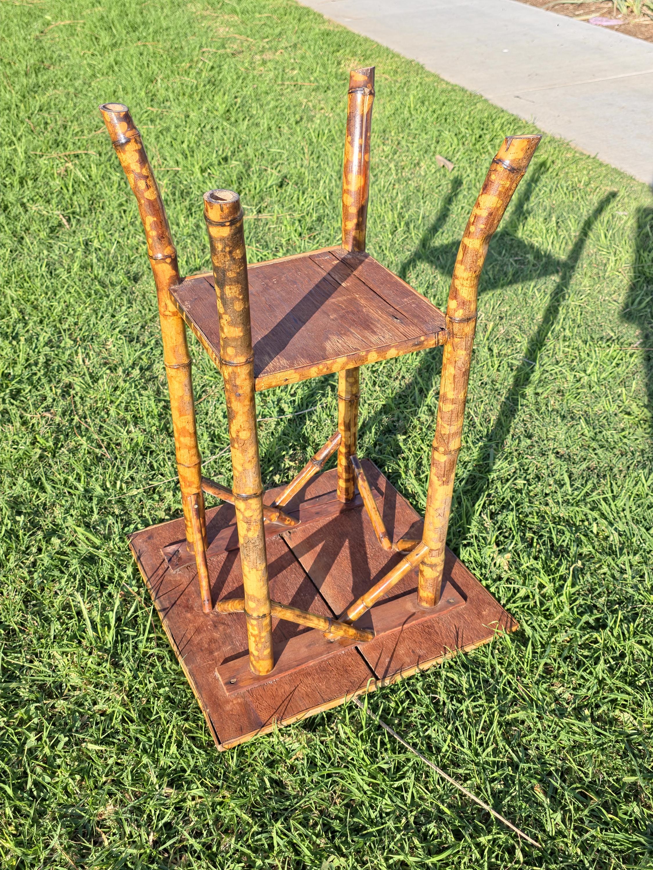 Rare Antique Chinoiserie Bamboo Table | Hand-Painted Lacquer Panels, c.1900