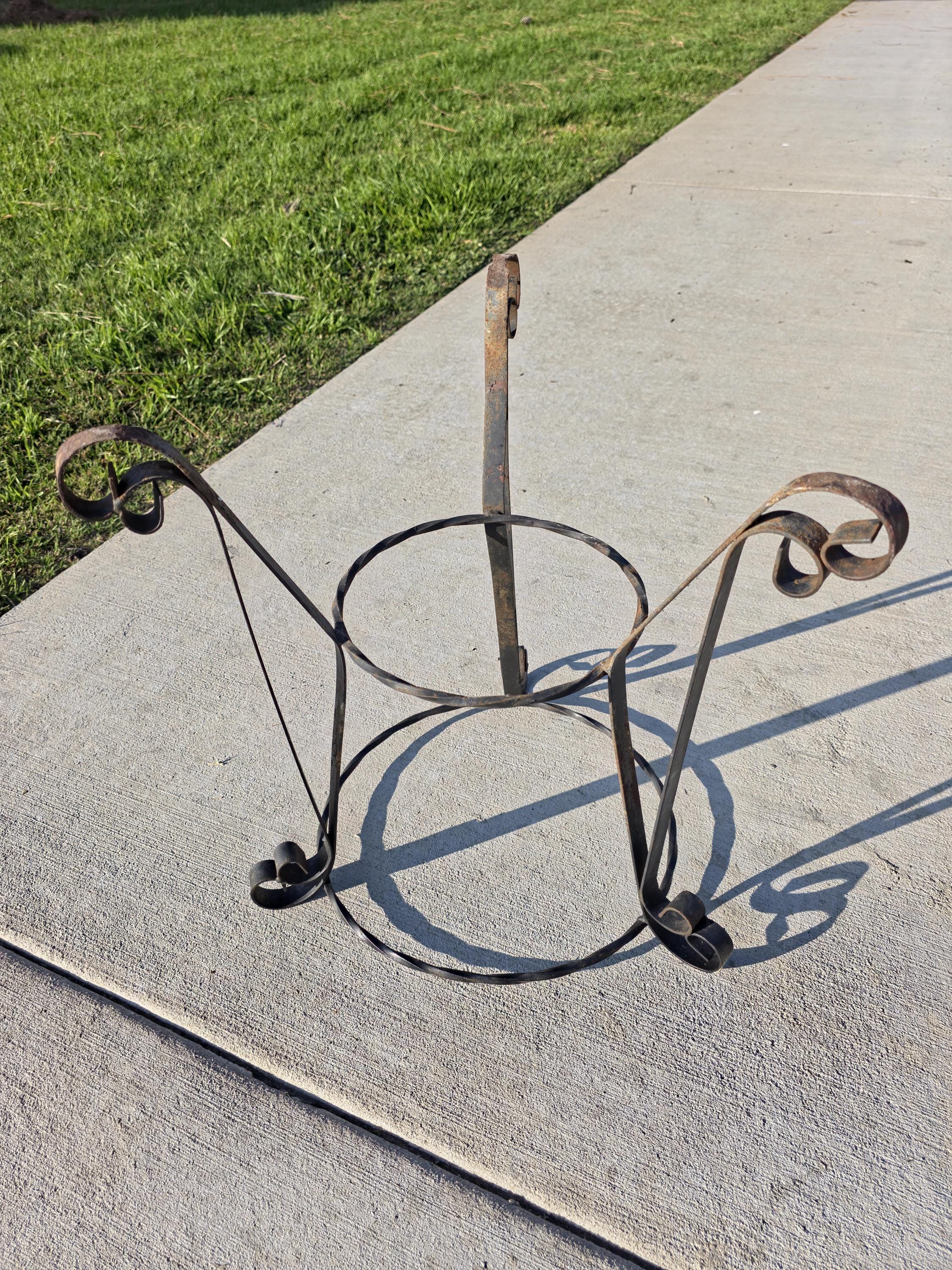 Vintage Spanish Revival Plant Stand 19" Mid-Century Twisted Iron Planter Holder
