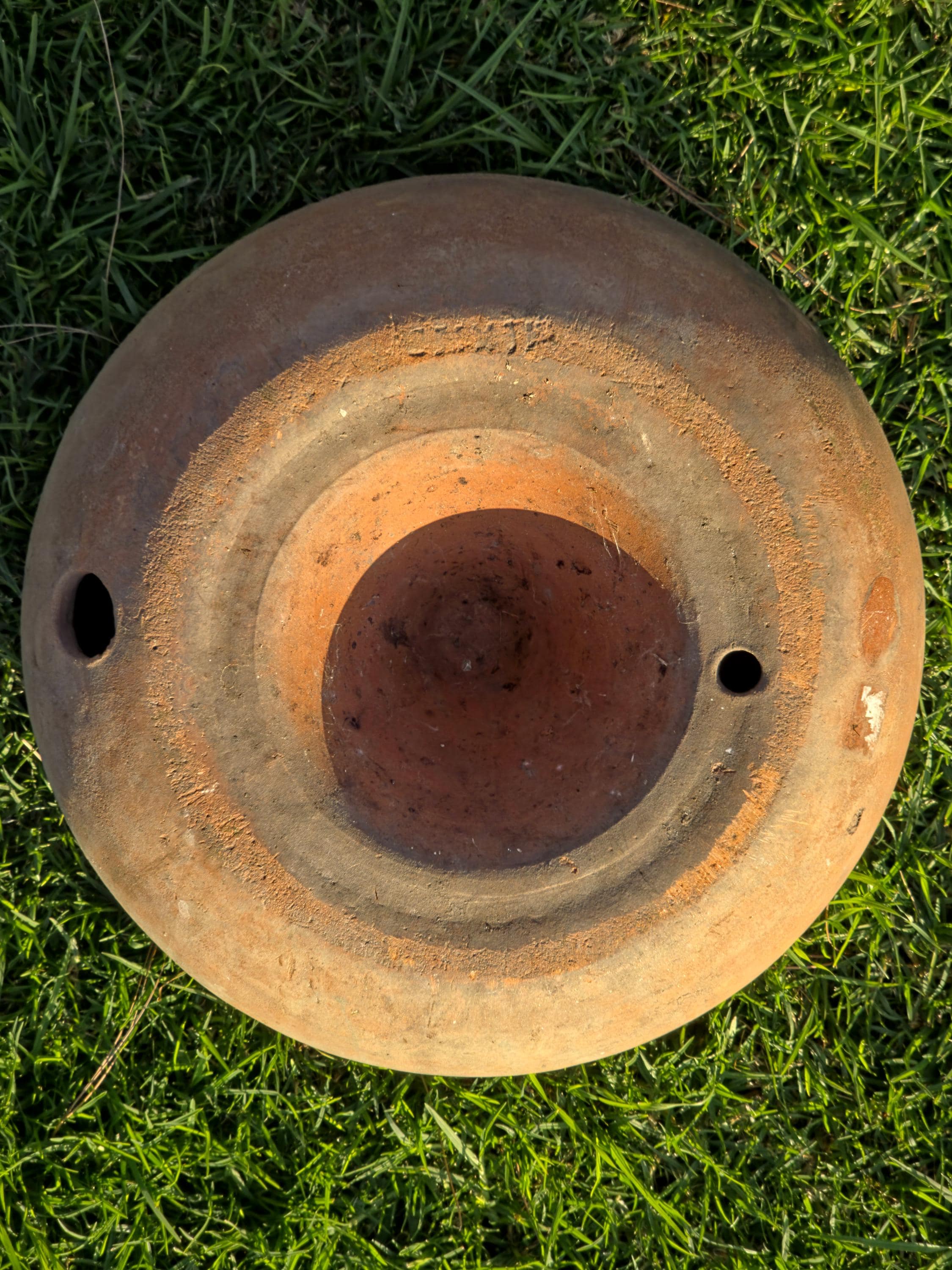 Vintage Mexican Hand-Etched Terracotta Hose Holder Pot 18"Dia x 8.5"H