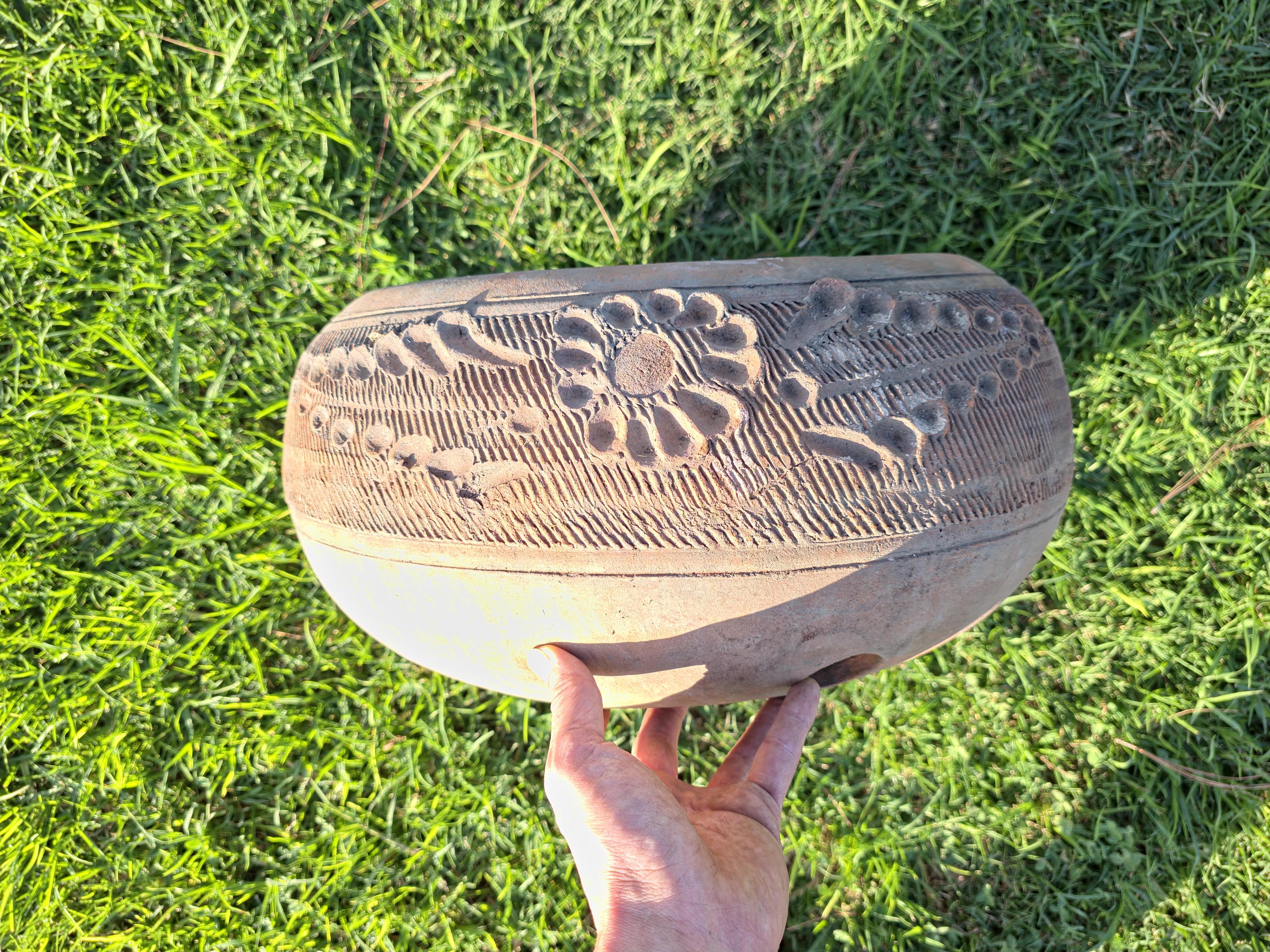 Vintage Mexican Hand-Etched Terracotta Hose Holder Pot 18"Dia x 8.5"H