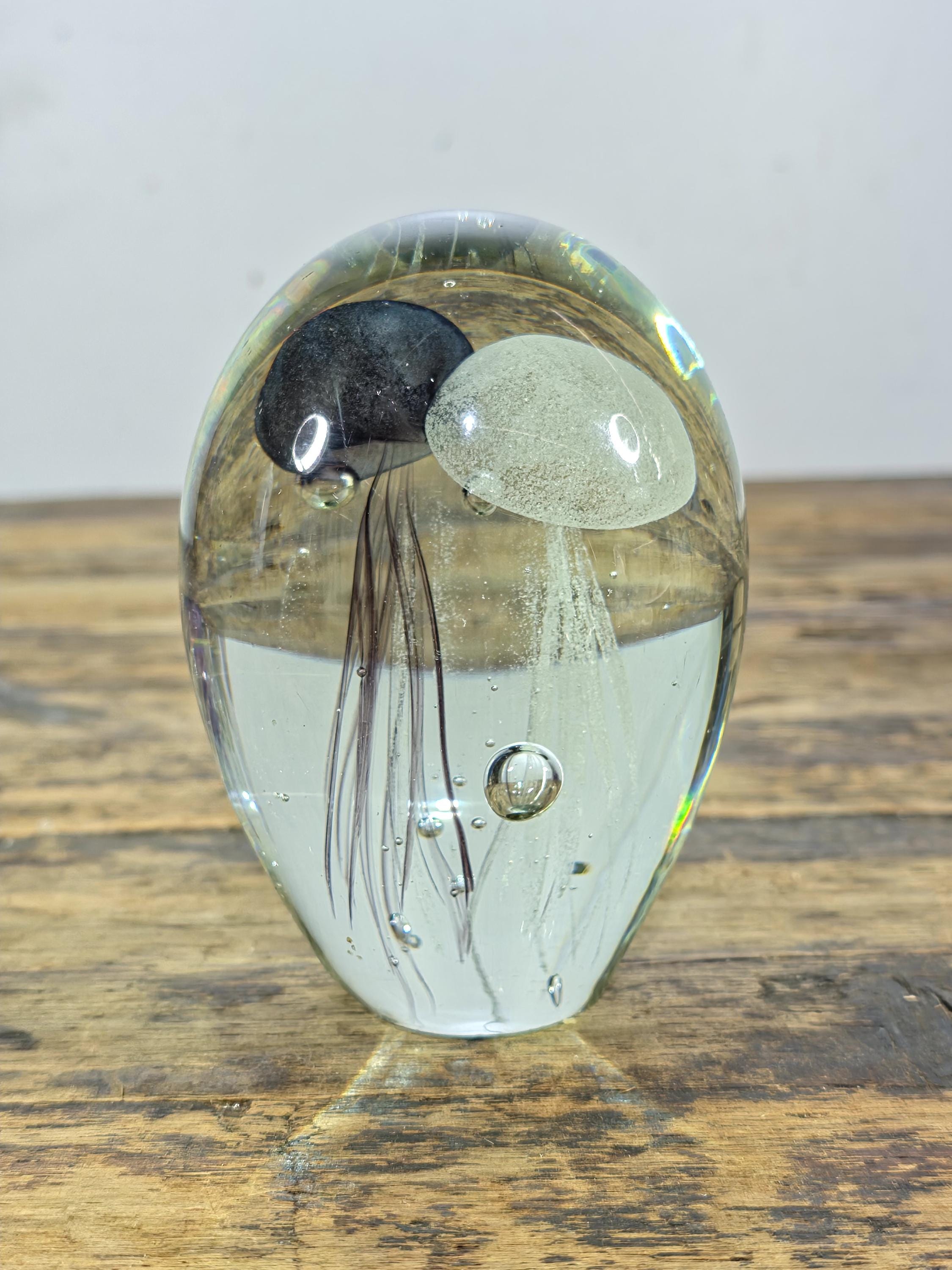 Hand-Blown Glass Jellyfish Paperweight | Clear Art Glass with Dual Jellyfish