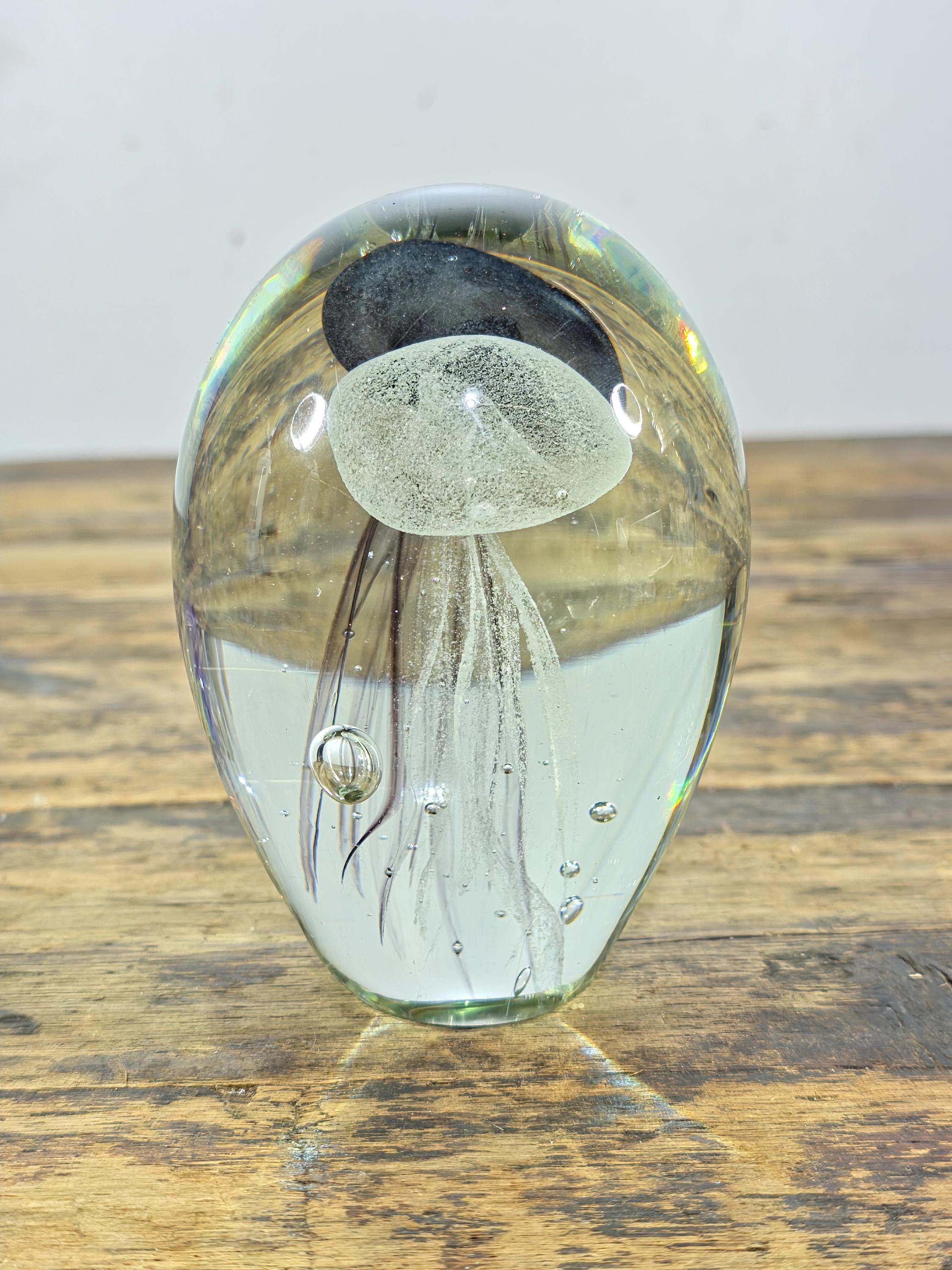 Hand-Blown Glass Jellyfish Paperweight | Clear Art Glass with Dual Jellyfish