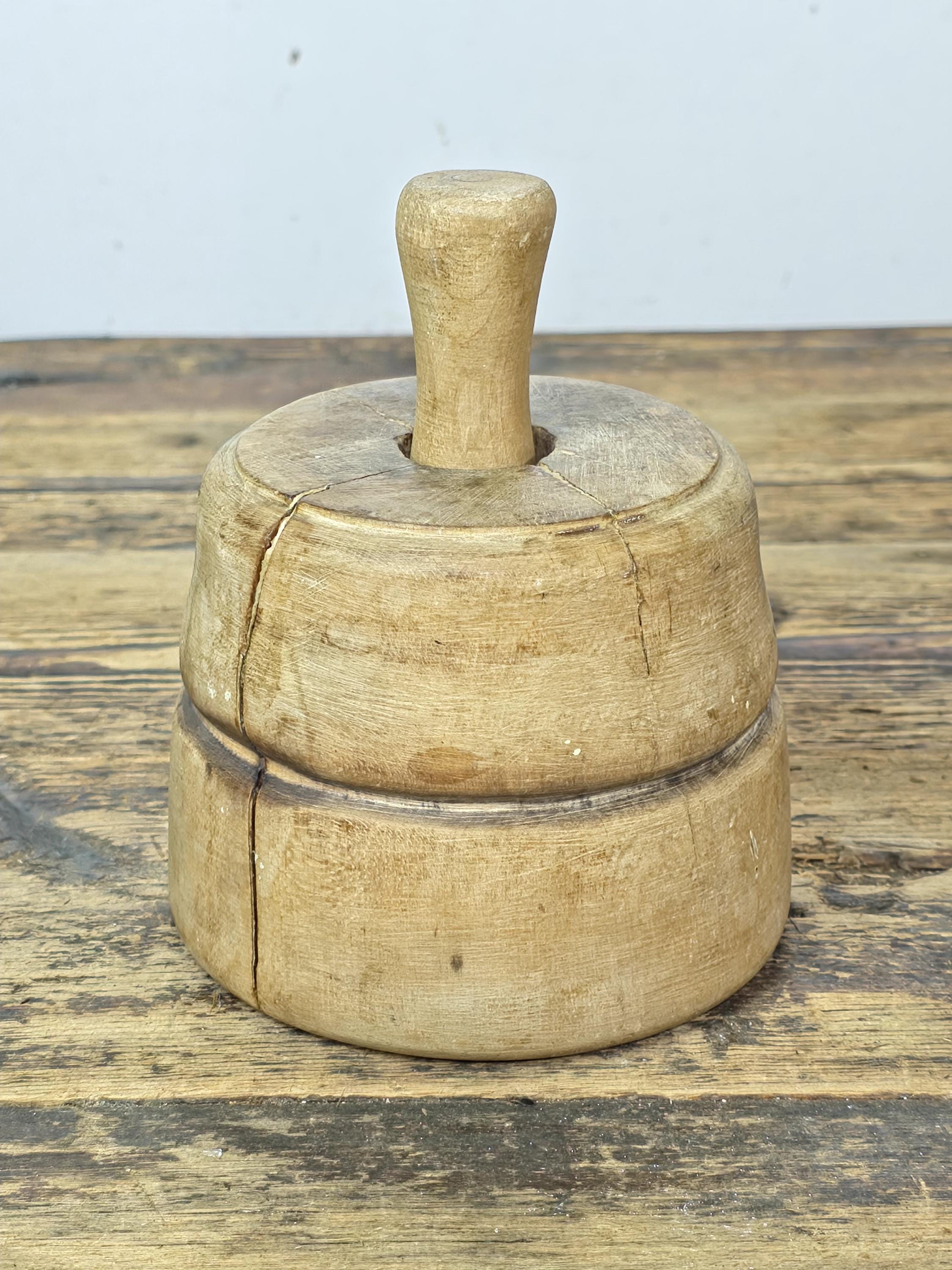 Antique Primitive Wooden Butter Mold | Hand-Carved Floral Design