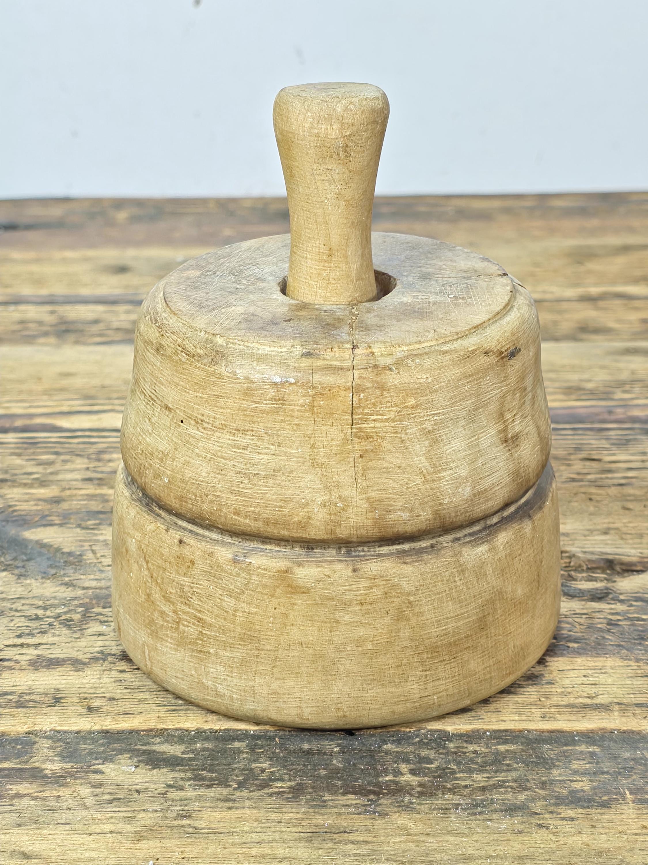 Antique Primitive Wooden Butter Mold | Hand-Carved Floral Design