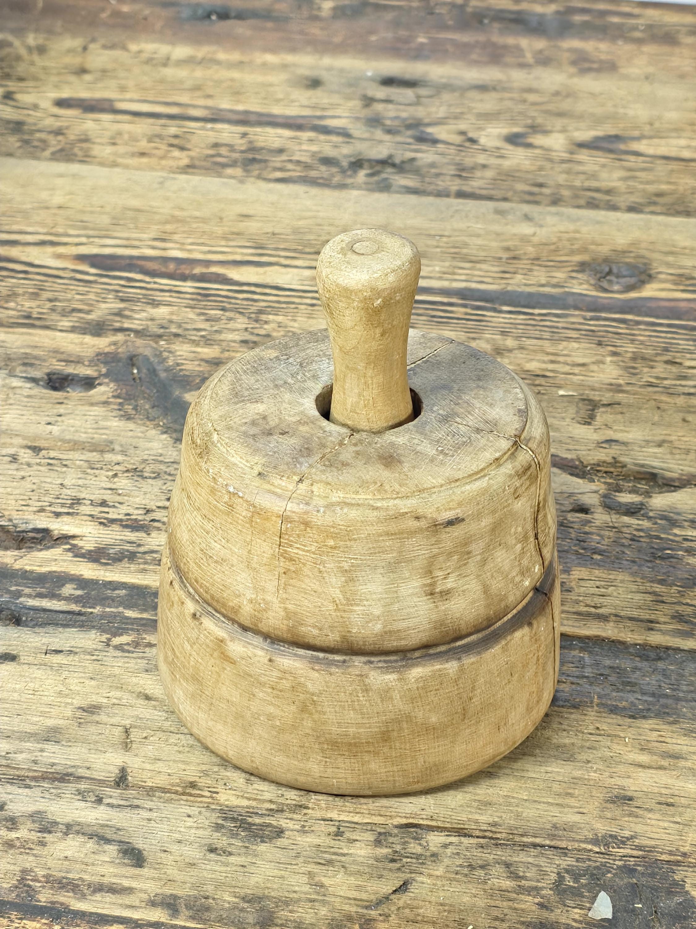 Antique Primitive Wooden Butter Mold | Hand-Carved Floral Design