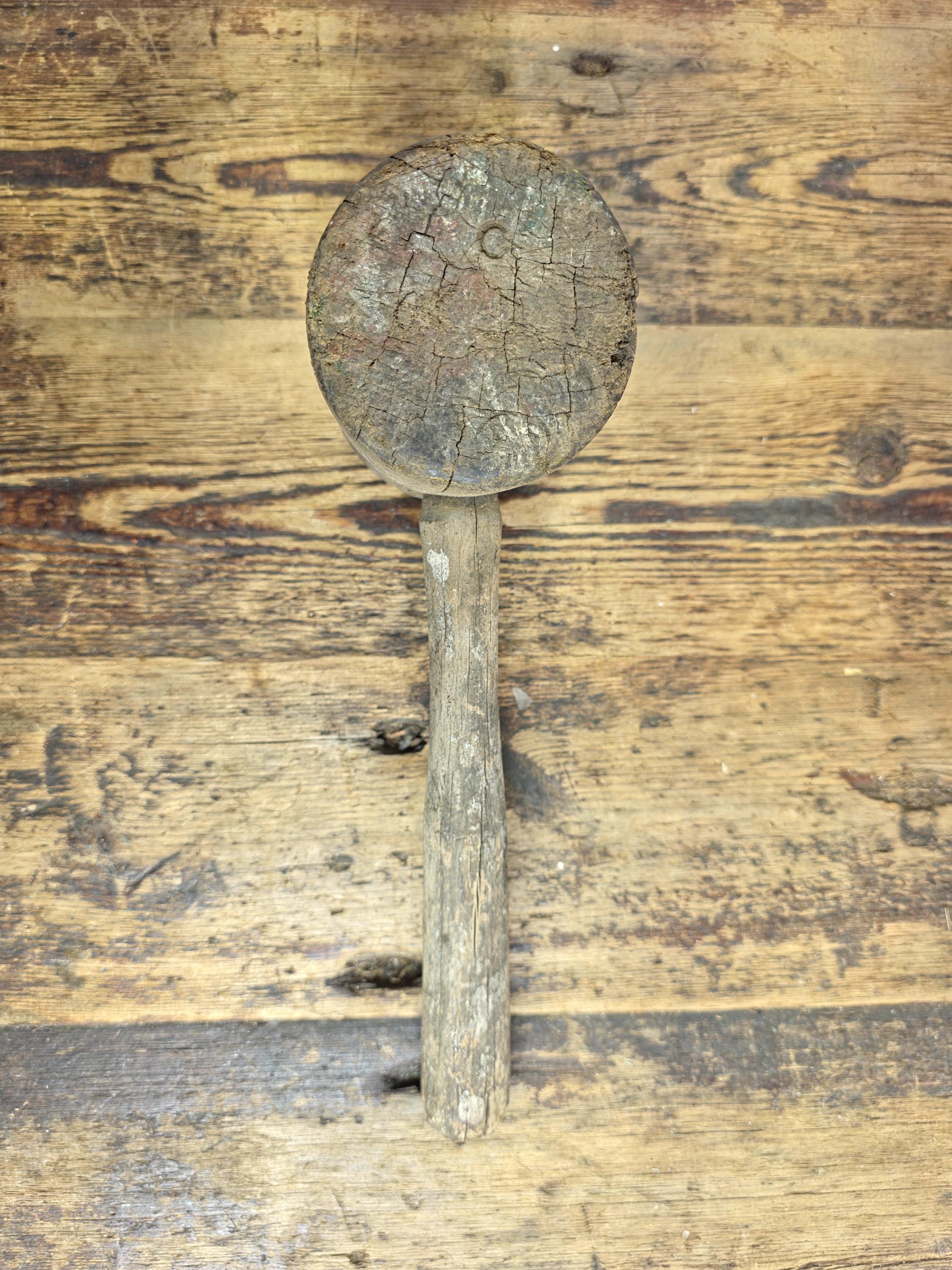 Antique Primitive Wooden Mallet | Rustic Farmhouse Tool with Authentic Patina