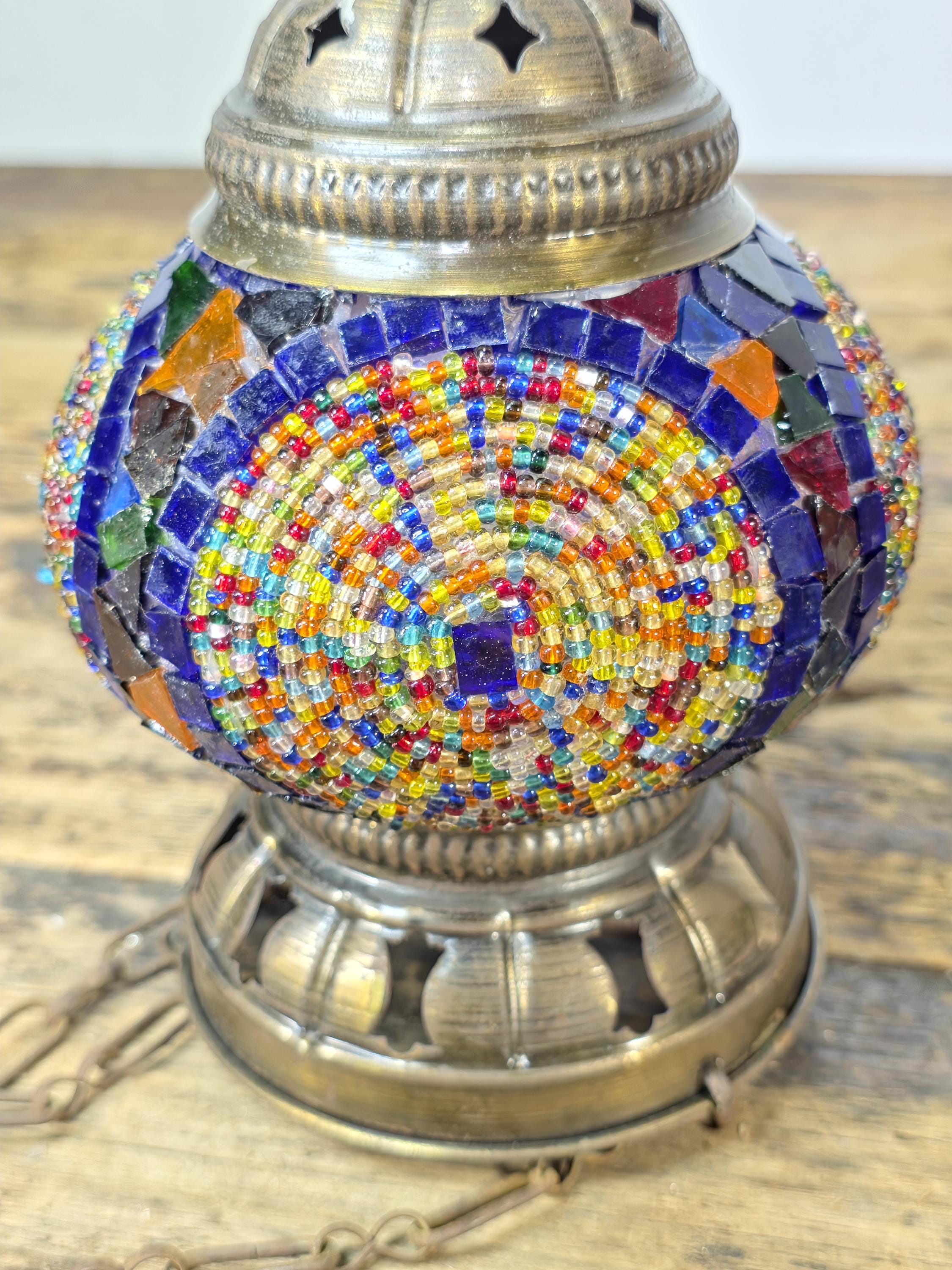 Exotic Turkish Style Mosaic Glass Hanging Lantern | Colorful Boho Vibe