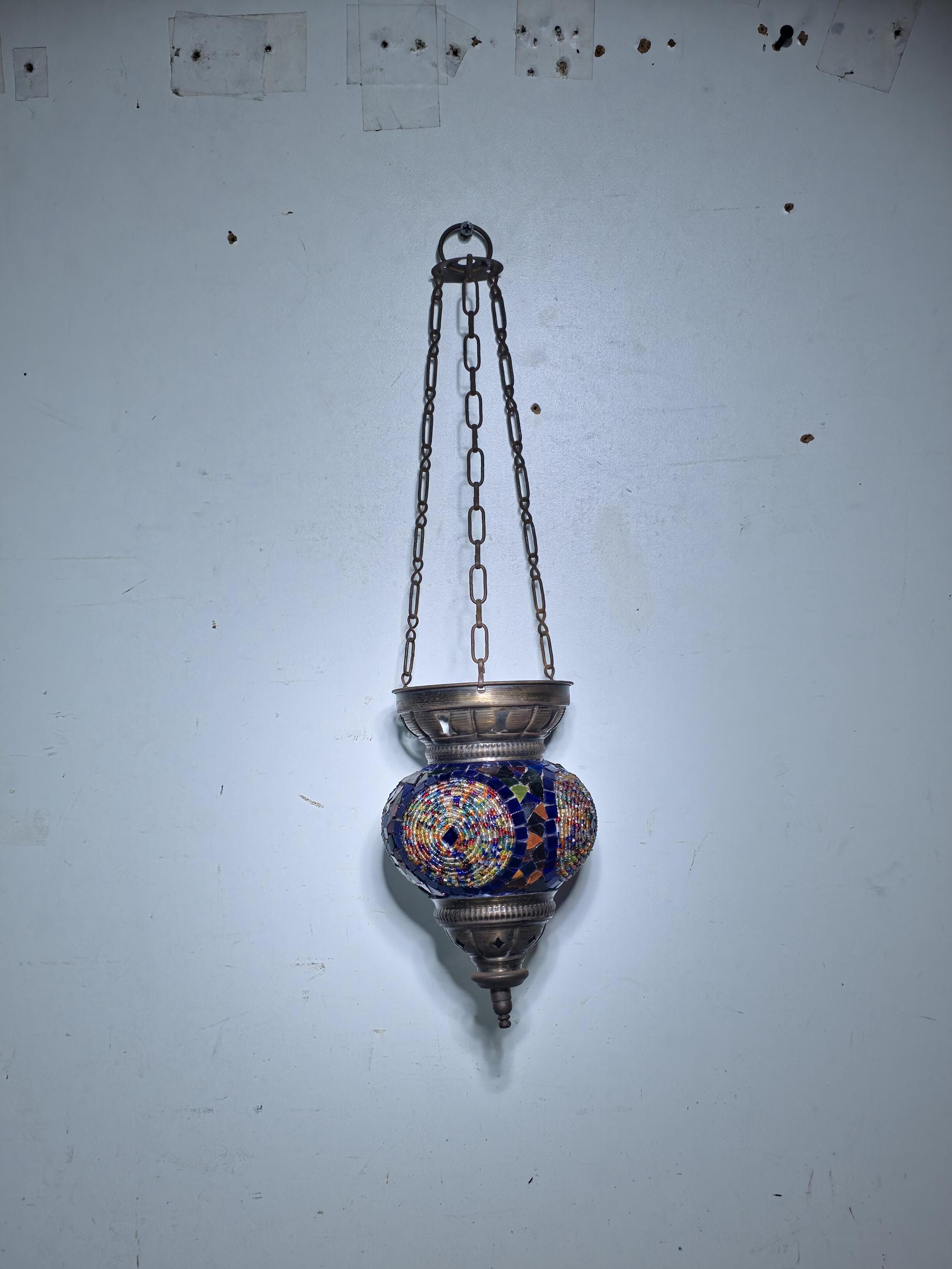 Exotic Turkish Style Mosaic Glass Hanging Lantern | Colorful Boho Vibe