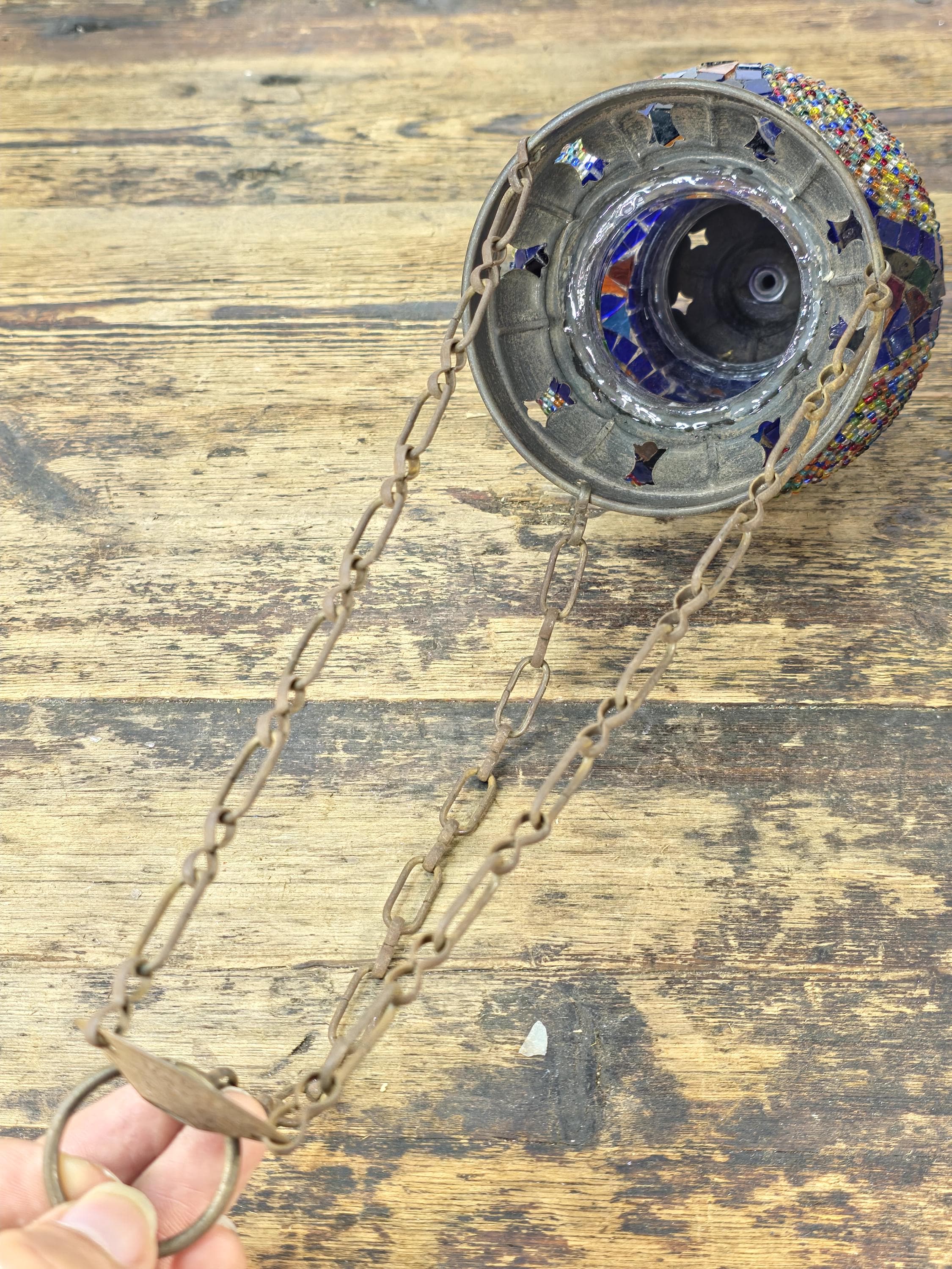 Exotic Turkish Style Mosaic Glass Hanging Lantern | Colorful Boho Vibe