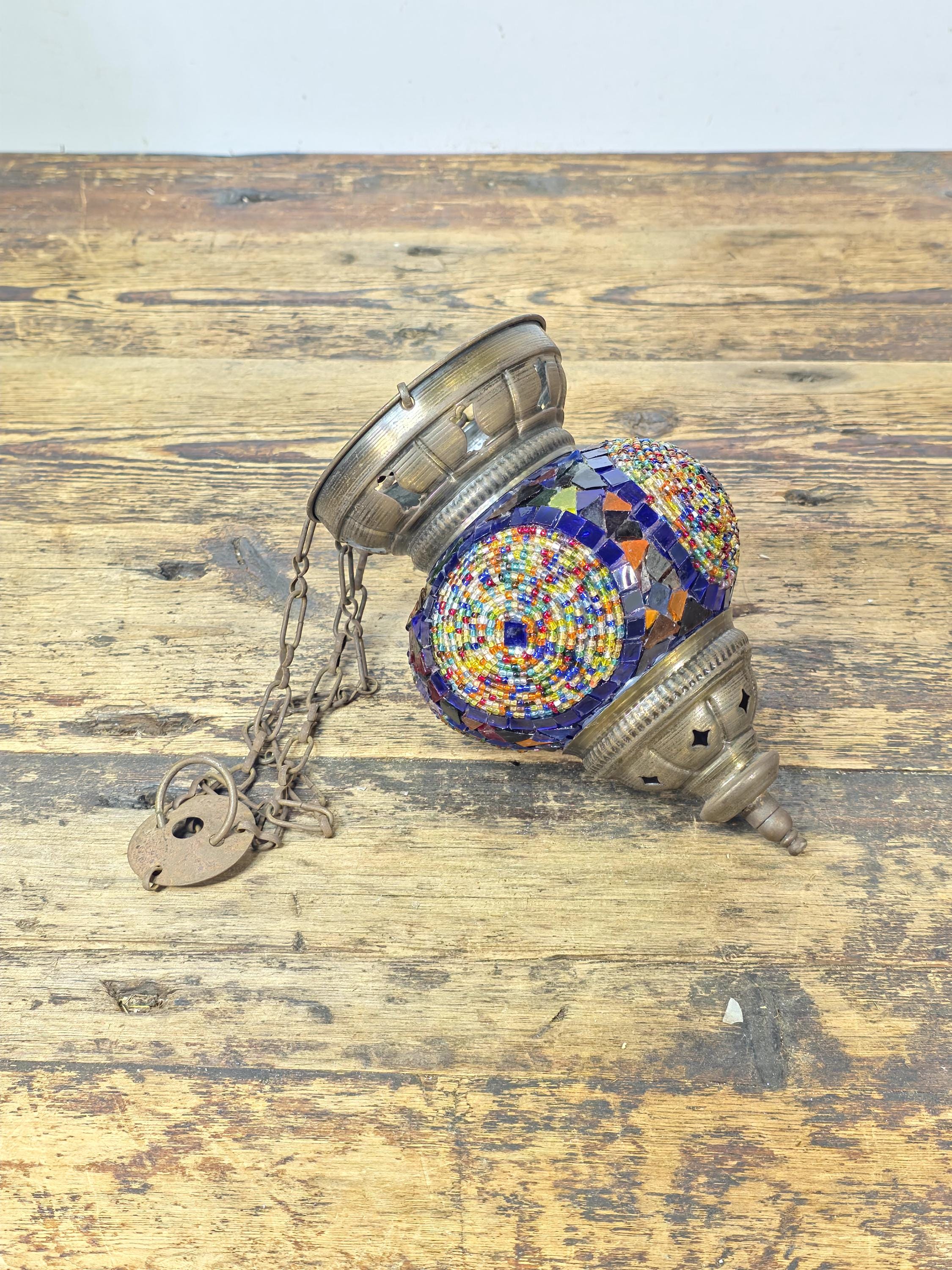 Exotic Turkish Style Mosaic Glass Hanging Lantern | Colorful Boho Vibe