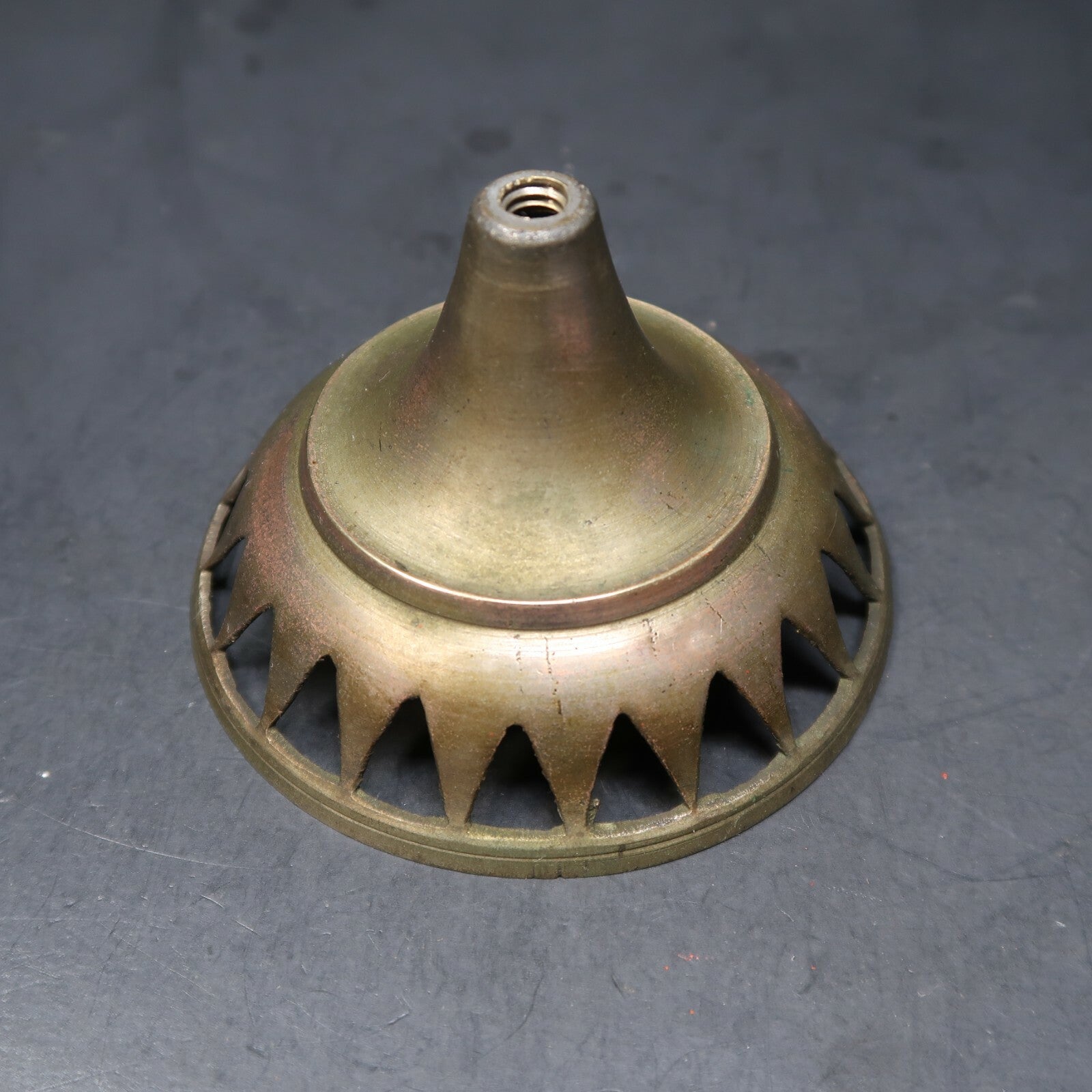 Antique India Metal Incense Burner With Wooden Red Handle 7" Tall