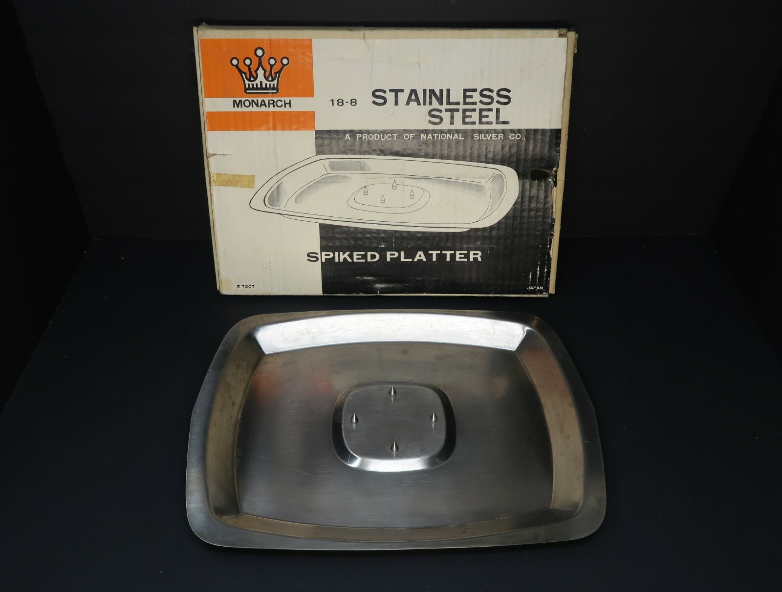 Vintage Stainless Steel Food Carving Tray Platter 4 Spikes Made In Japan