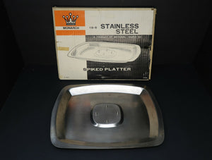 Vintage Stainless Steel Food Carving Tray Platter 4 Spikes Made In Japan
