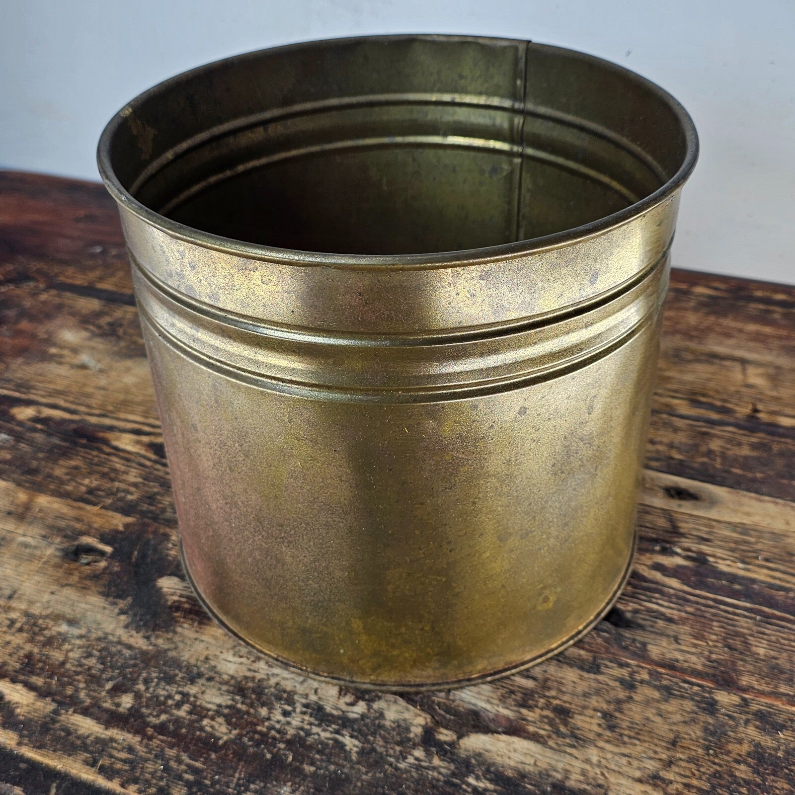 Vintage Brass Container Planter Made In Ireland Patina 9.75"Diam x 8.75"H