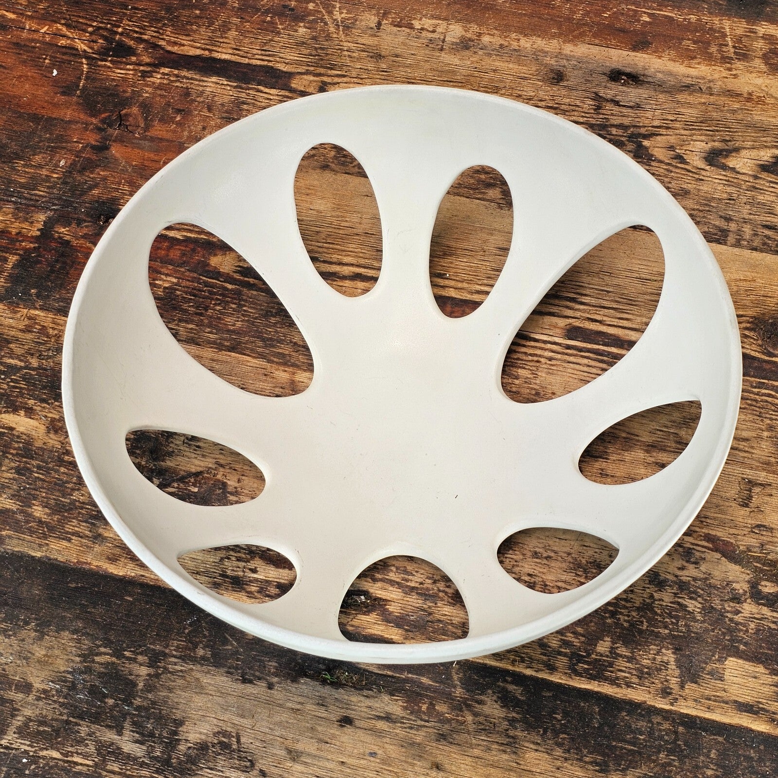 Modernist White Ceramic Pierced Fruit Bowl 12.25"Diam x 5"H