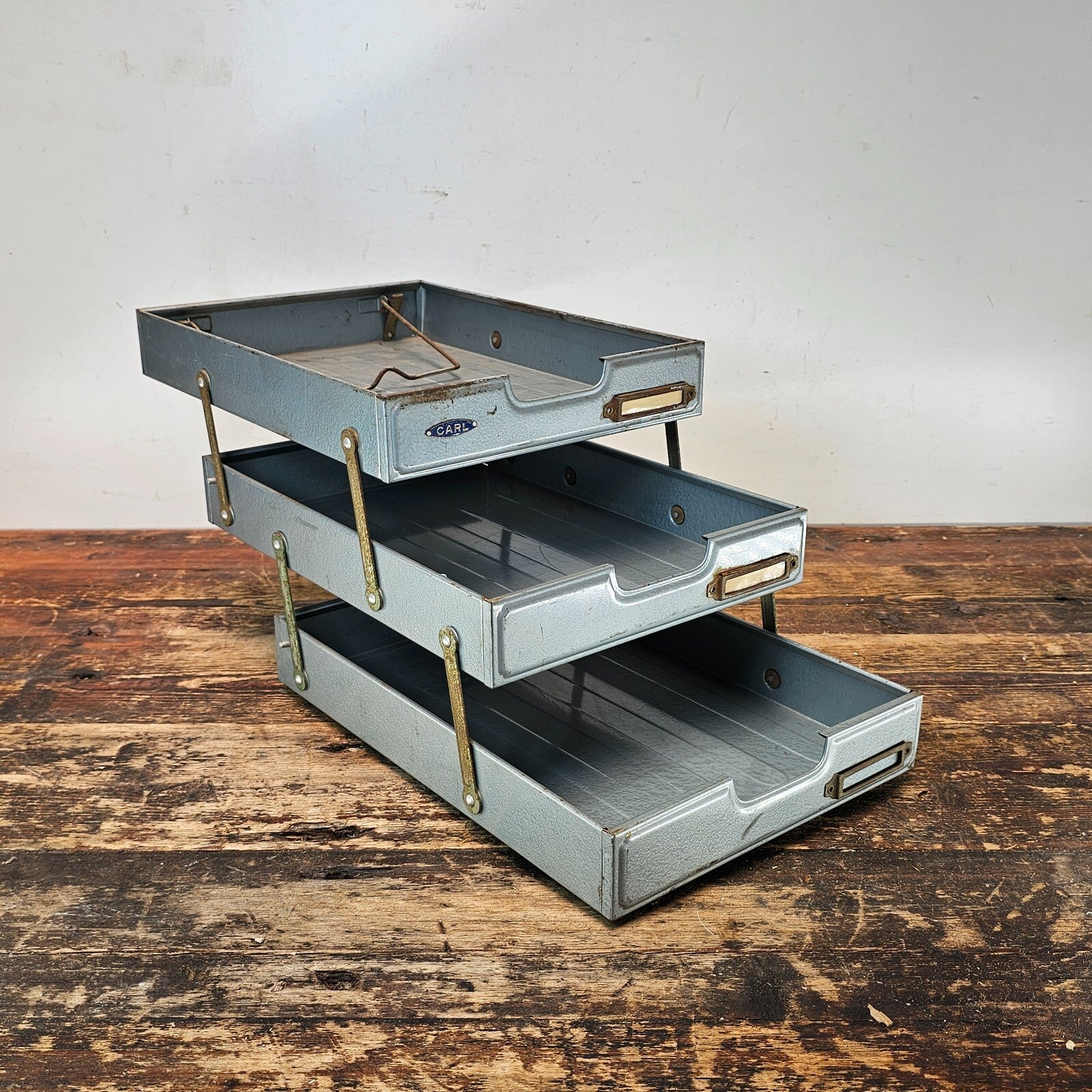 Vintage CARL  3-Tier Steel Letter Tray Made In Japan