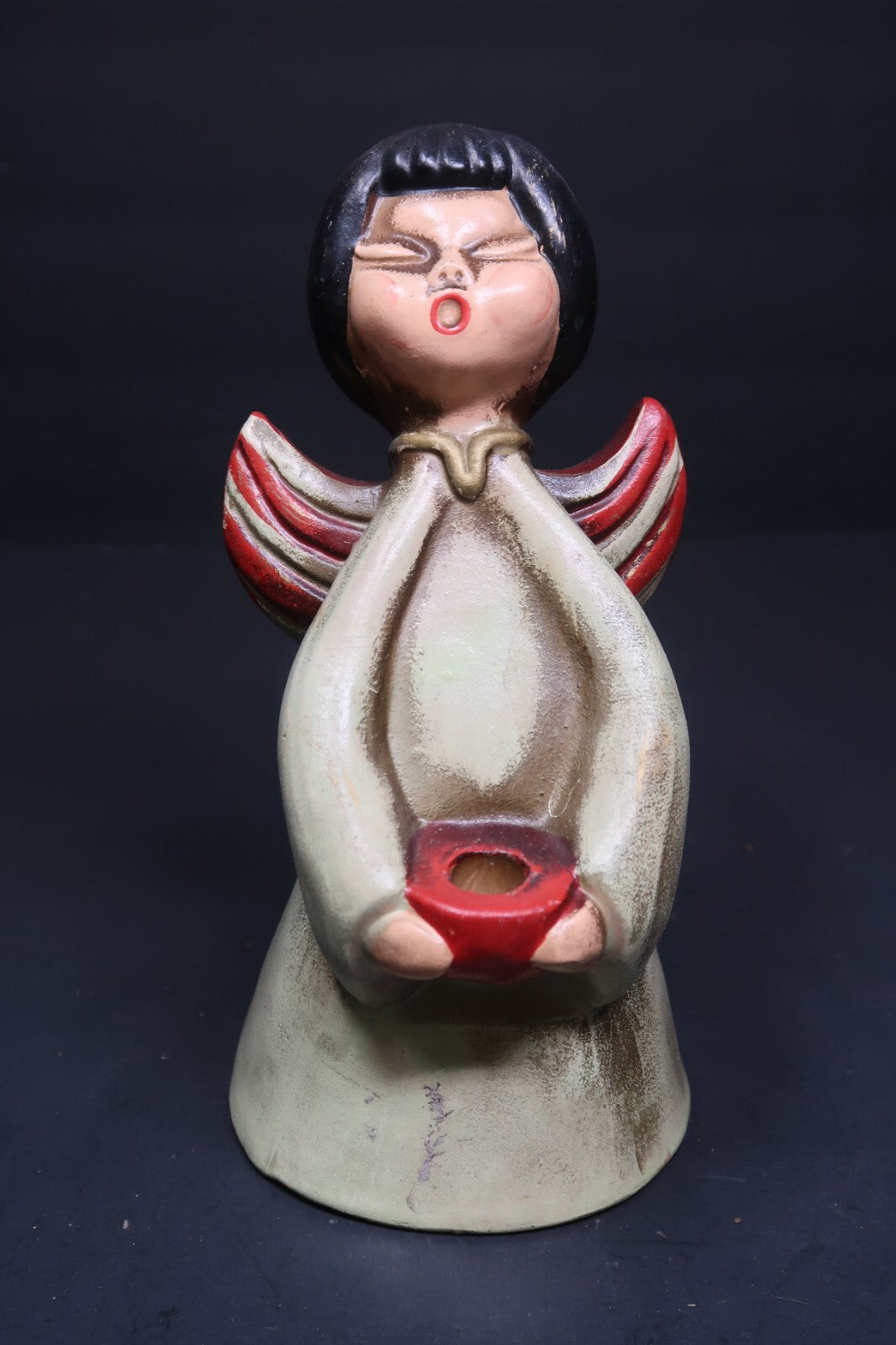 Singing Girl Angel Candle Holder Pottery H 7"