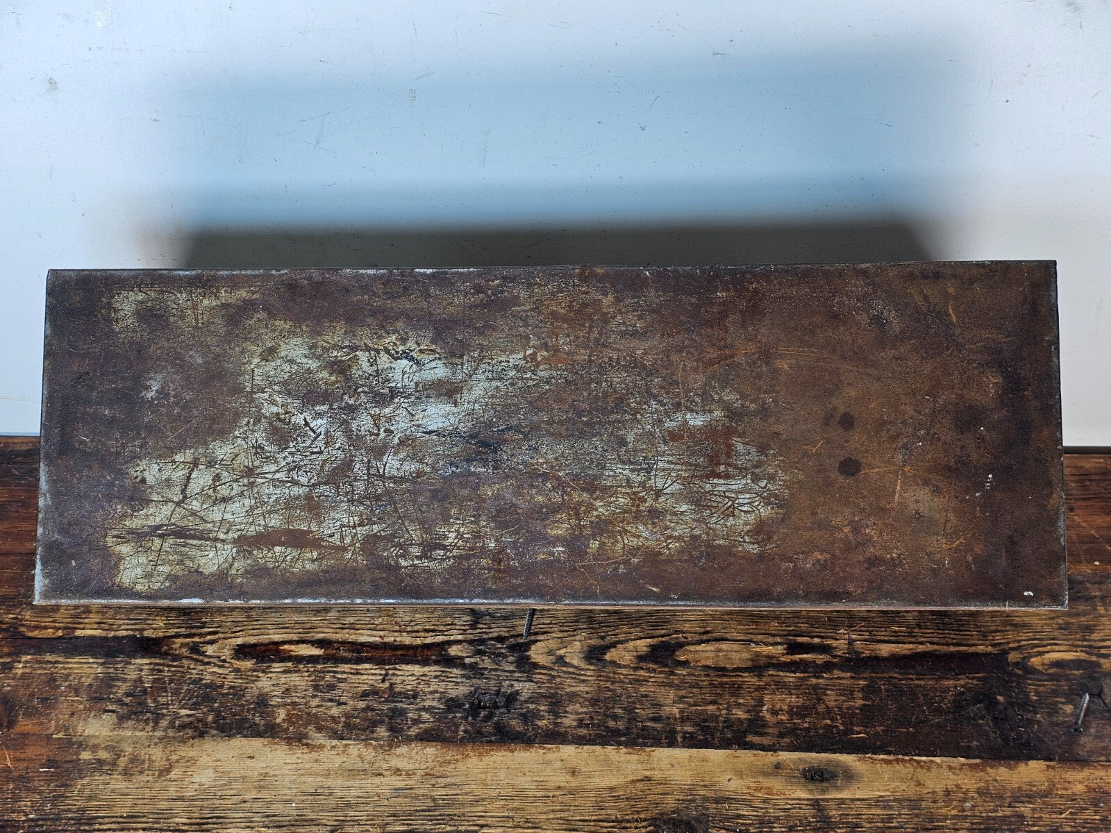 Vintage Rusty Metal Hip Roof Tool Box