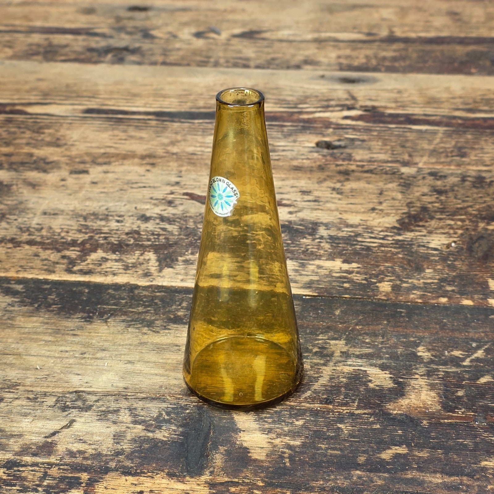 Counterpoint San Francisco Amber Hand Blown Glass Vase Made in Japan 1960s