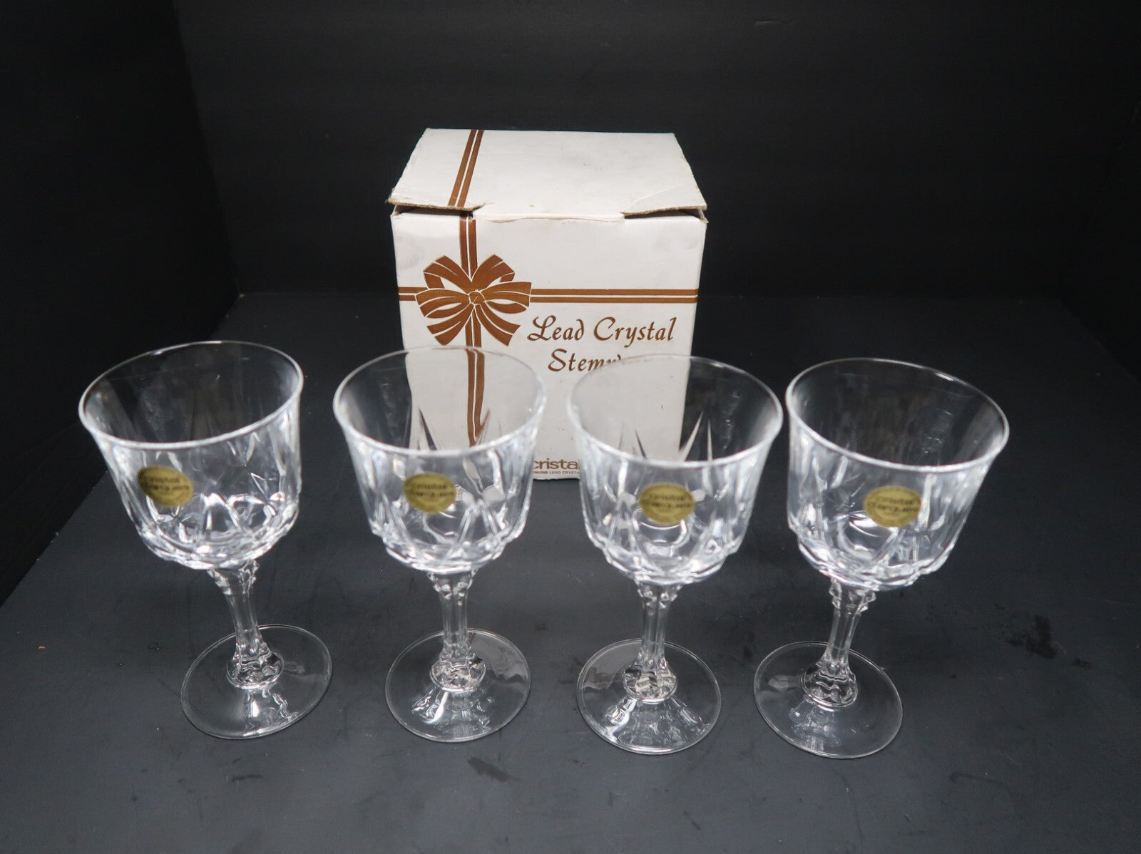 Set of 4 Cristal D'Arques Crystal Wine Goblets Glasses 3" x 3" x H 6" (each)