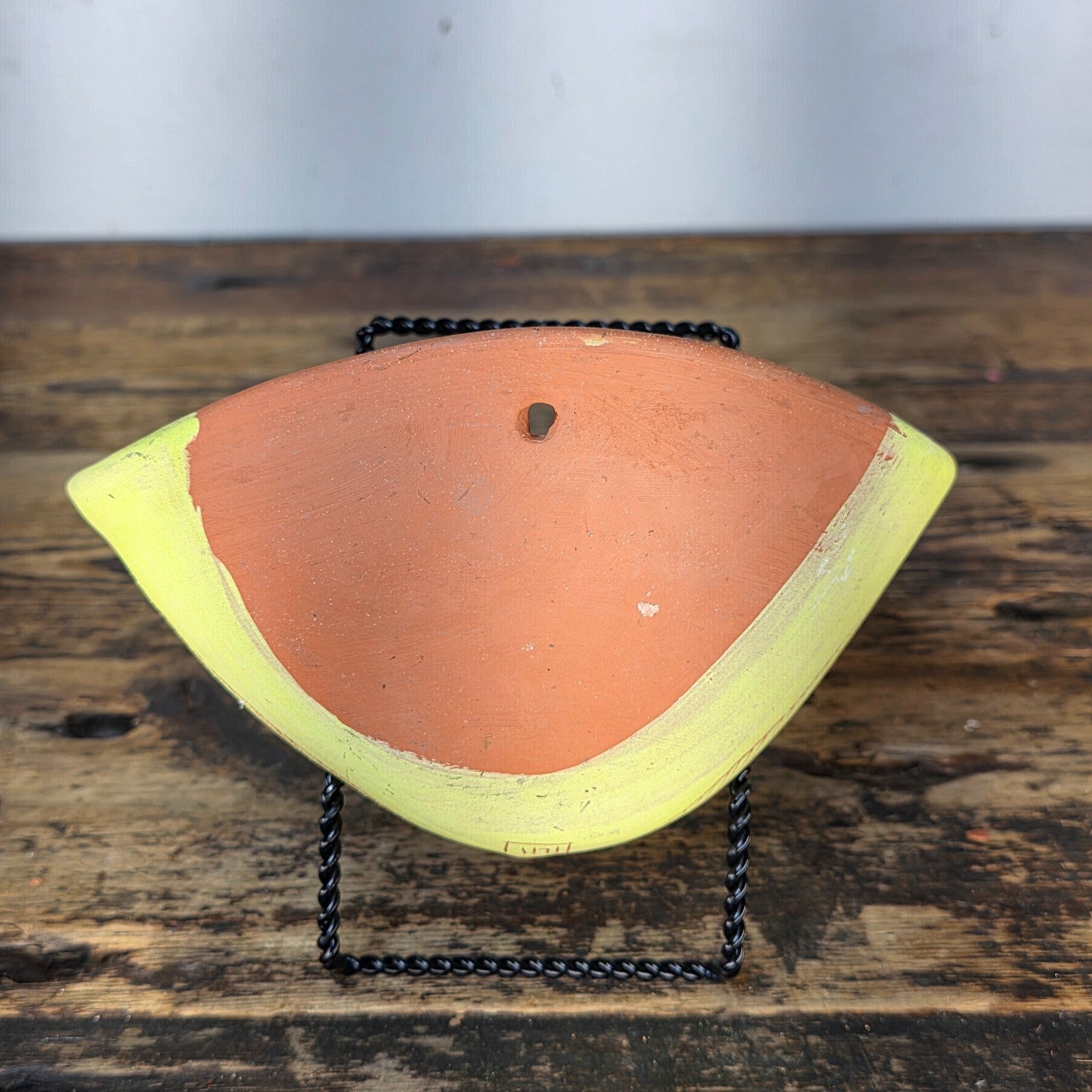 Handmade Terracotta Wall Pocket / Wall Planter (Light Yellow, Leaf Motif)
