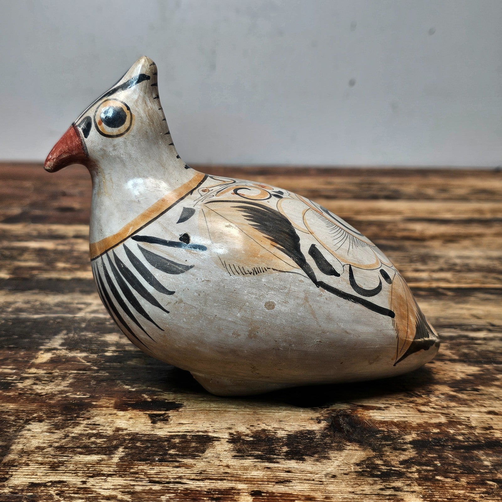 Vintage Hand-Painted Tonalá Pottery Bird  | Jalisco, Mexico Folk Art 6.75"L
