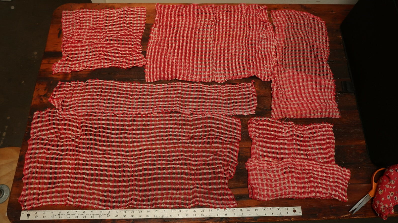 Antique Vintage Red and White Plaid Doll Fabric