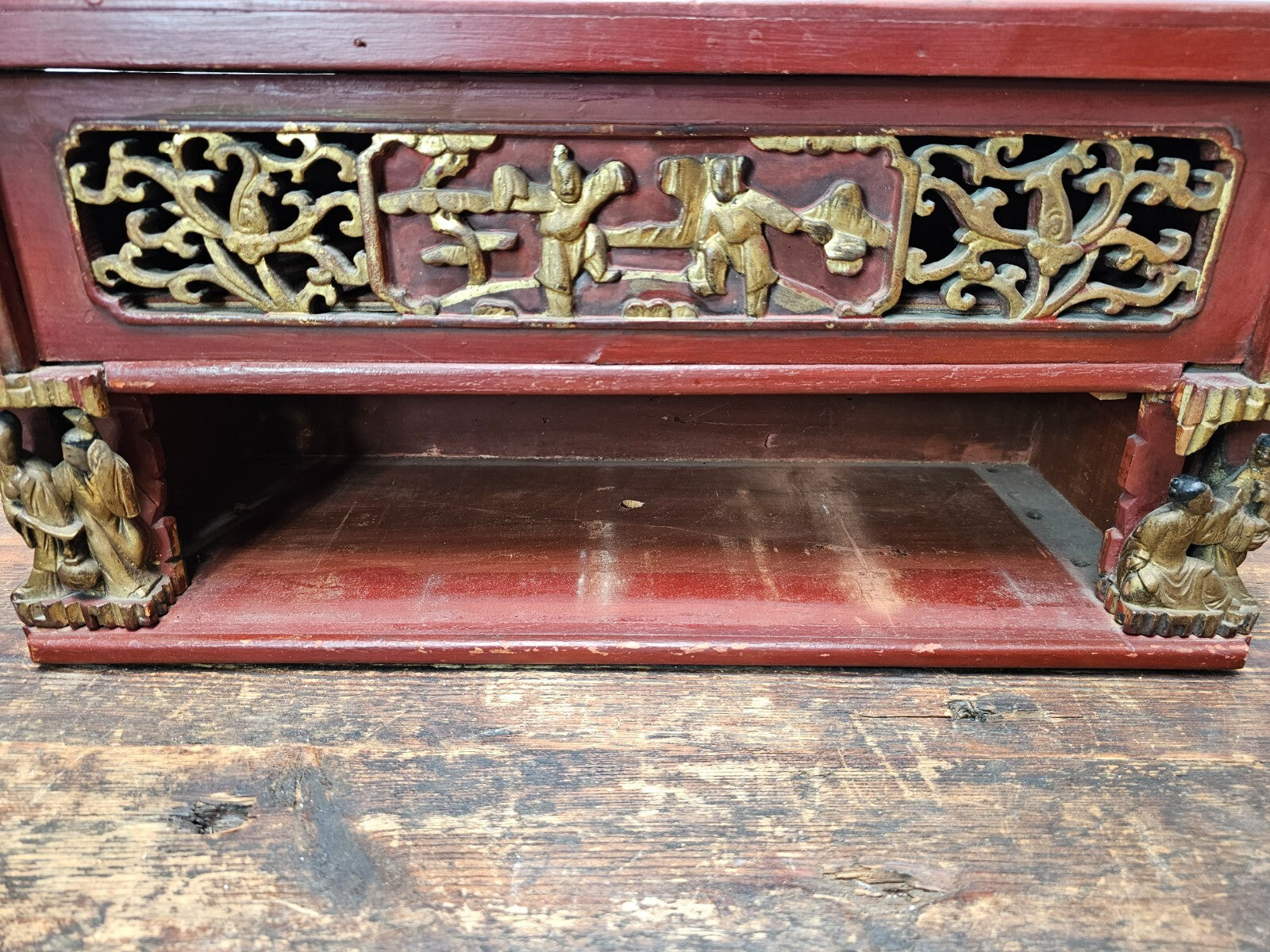 Antique Chinese Red & Gilt Carved Wood Chest Box