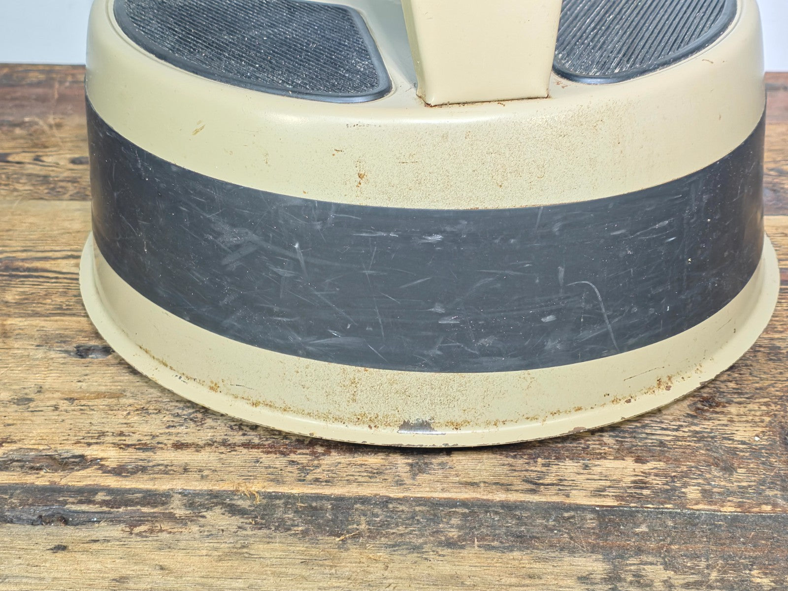 Vintage KIK-STEP Rolling Step Stool Beige Black Industrial 1980s USA