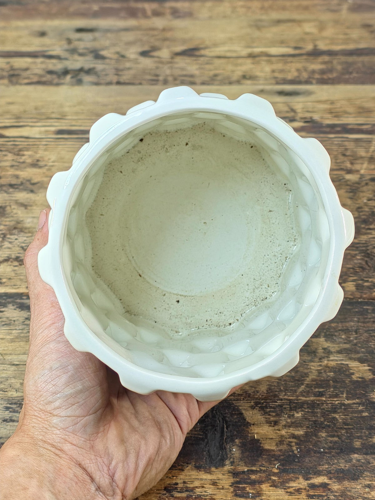 White Geometric Ceramic Planter 5.5" — Modern Cube Relief Design Pot