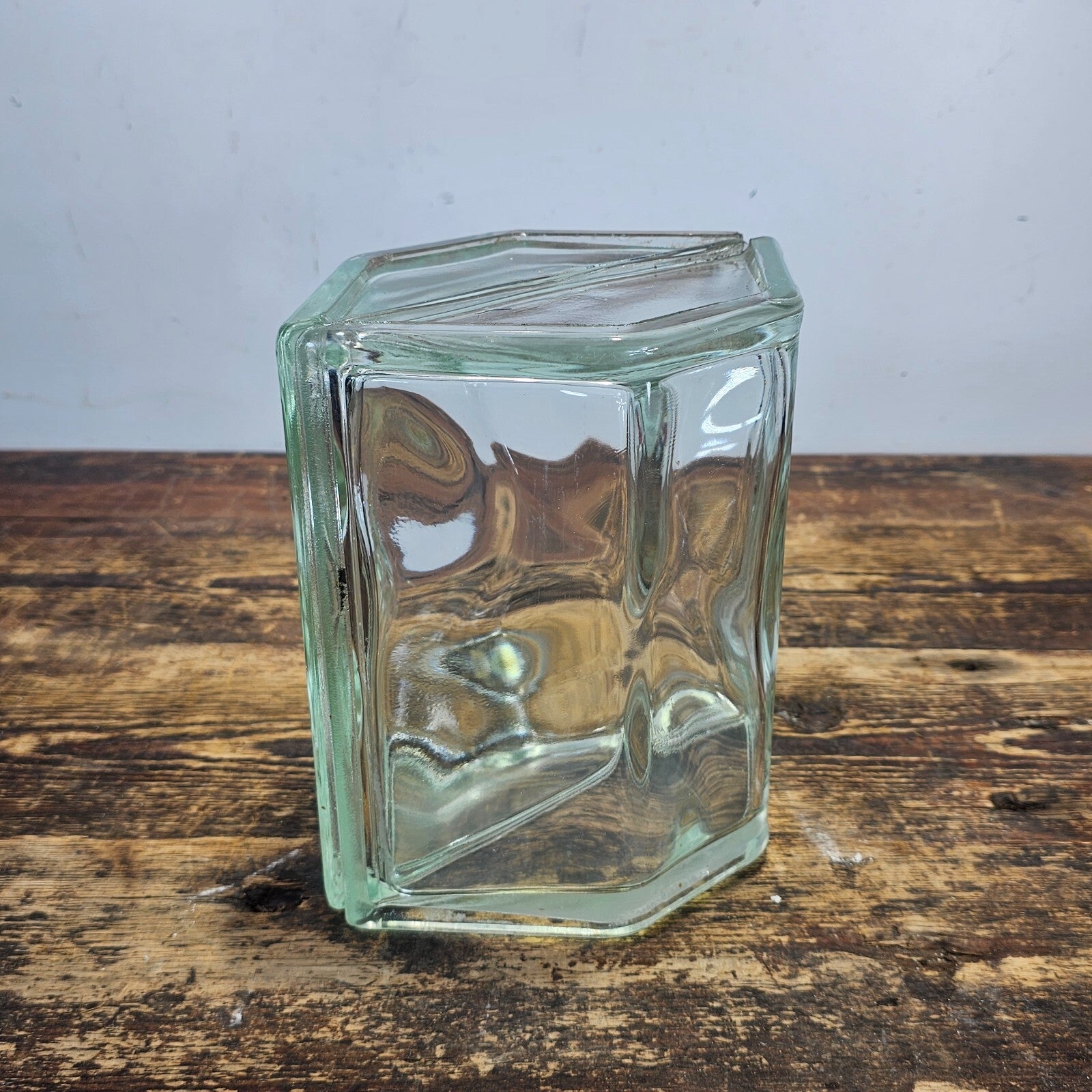Hexagonal Glass Block Brick 7.5"L x 5.5"W x 7.75H" Vintage (Damaged)