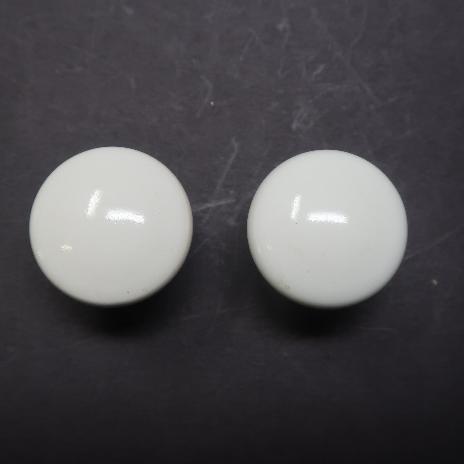 Set of 2 Vintage White Porcelain Drawer Cabinet Knobs Pulls 1.3" Diameter