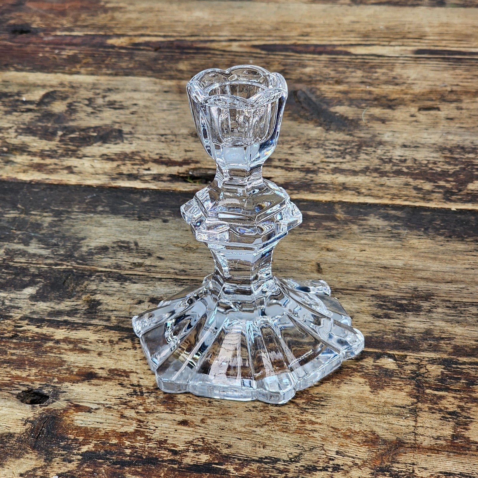 Vintage Geometric Crystal Glass Candlestick Holder