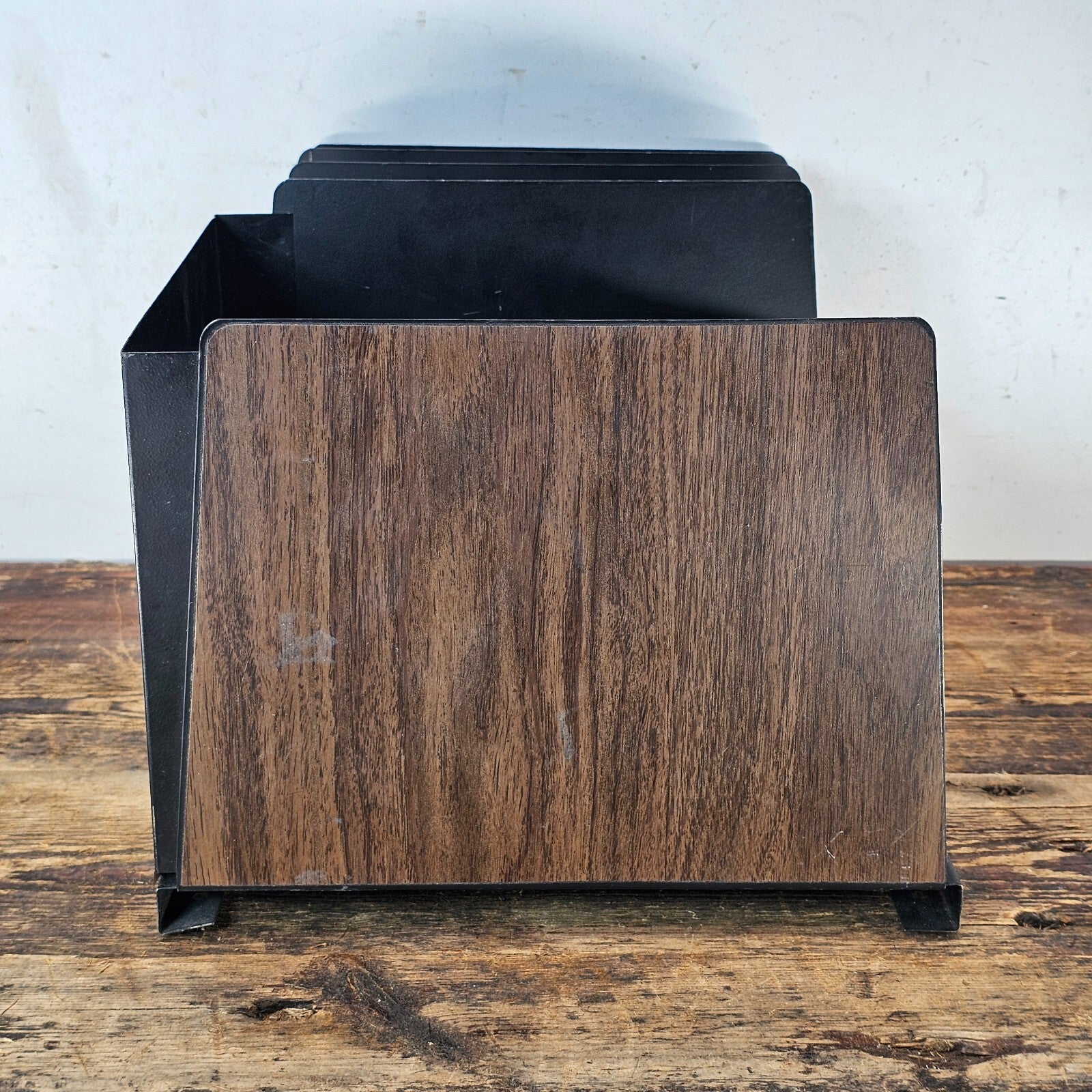 Vintage Mid-Century Hunt Desk Organizer with Wood Grain Finish