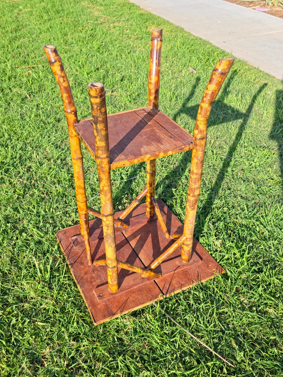 Rare Antique Chinoiserie Bamboo Table | Hand-Painted Lacquer Panels, c.1900