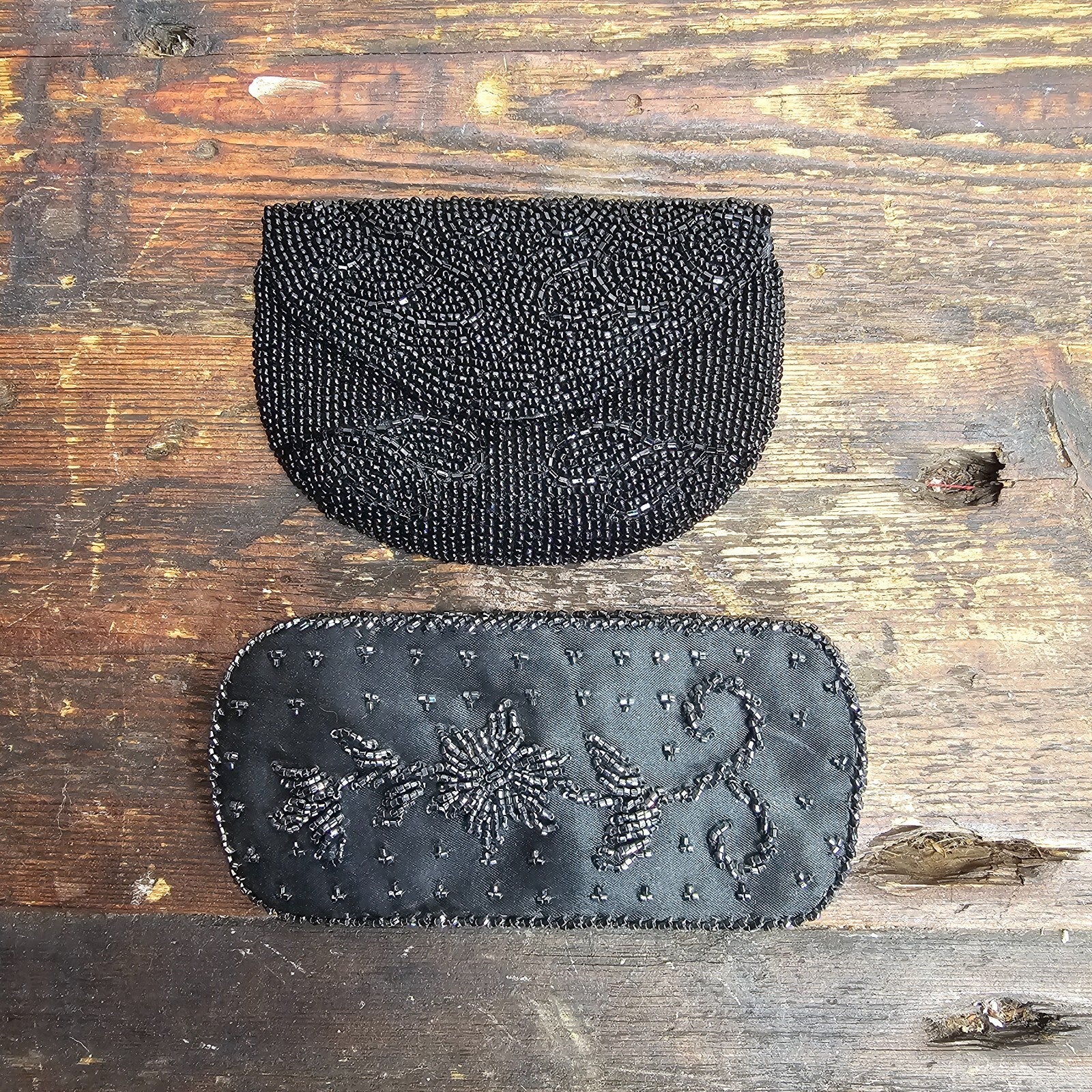 Black Beaded Coin Purse Wallet & Glasses Case Set