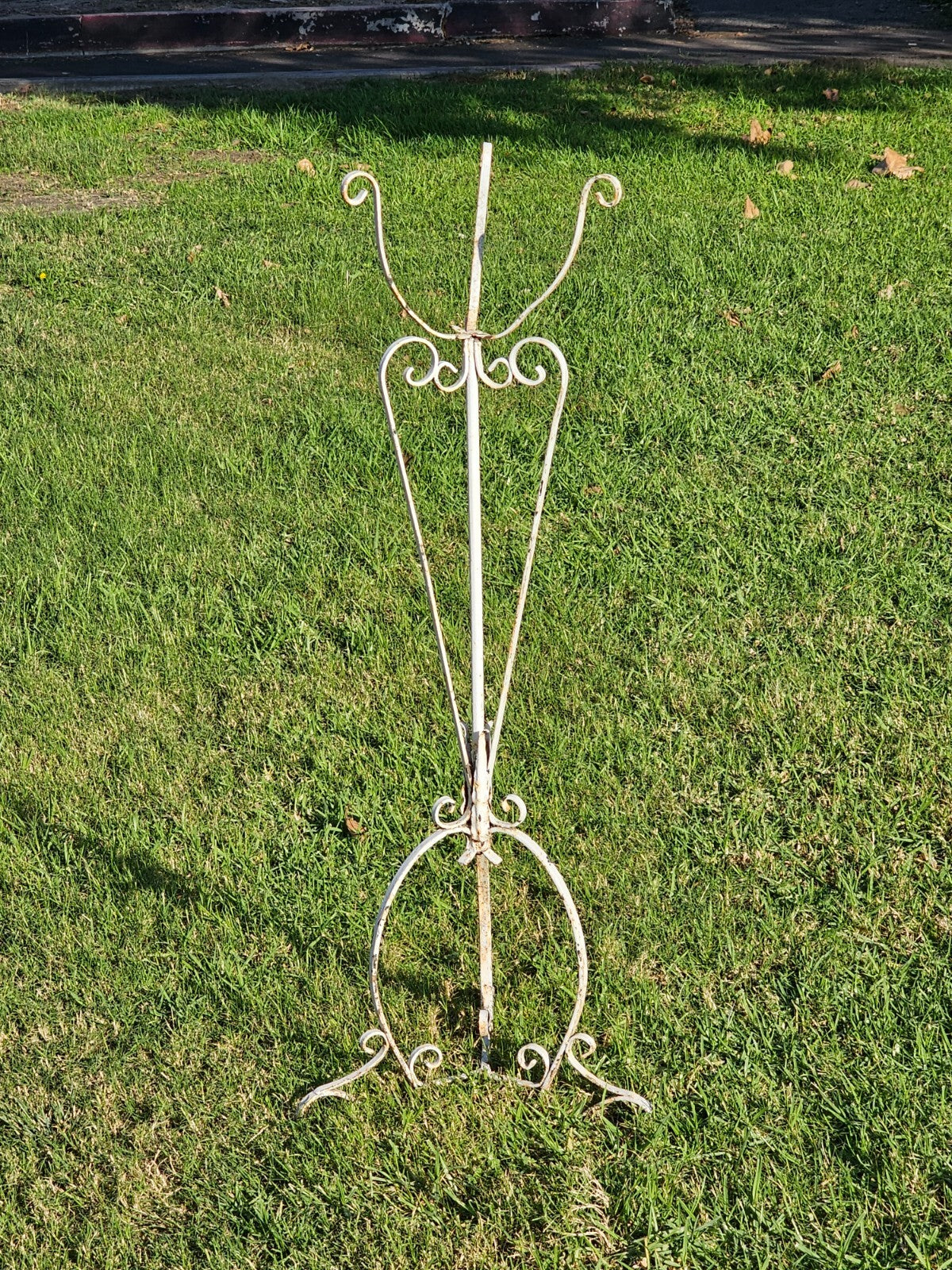 Vintage Scrolled Metal White Plant Stand Rustic 42"H