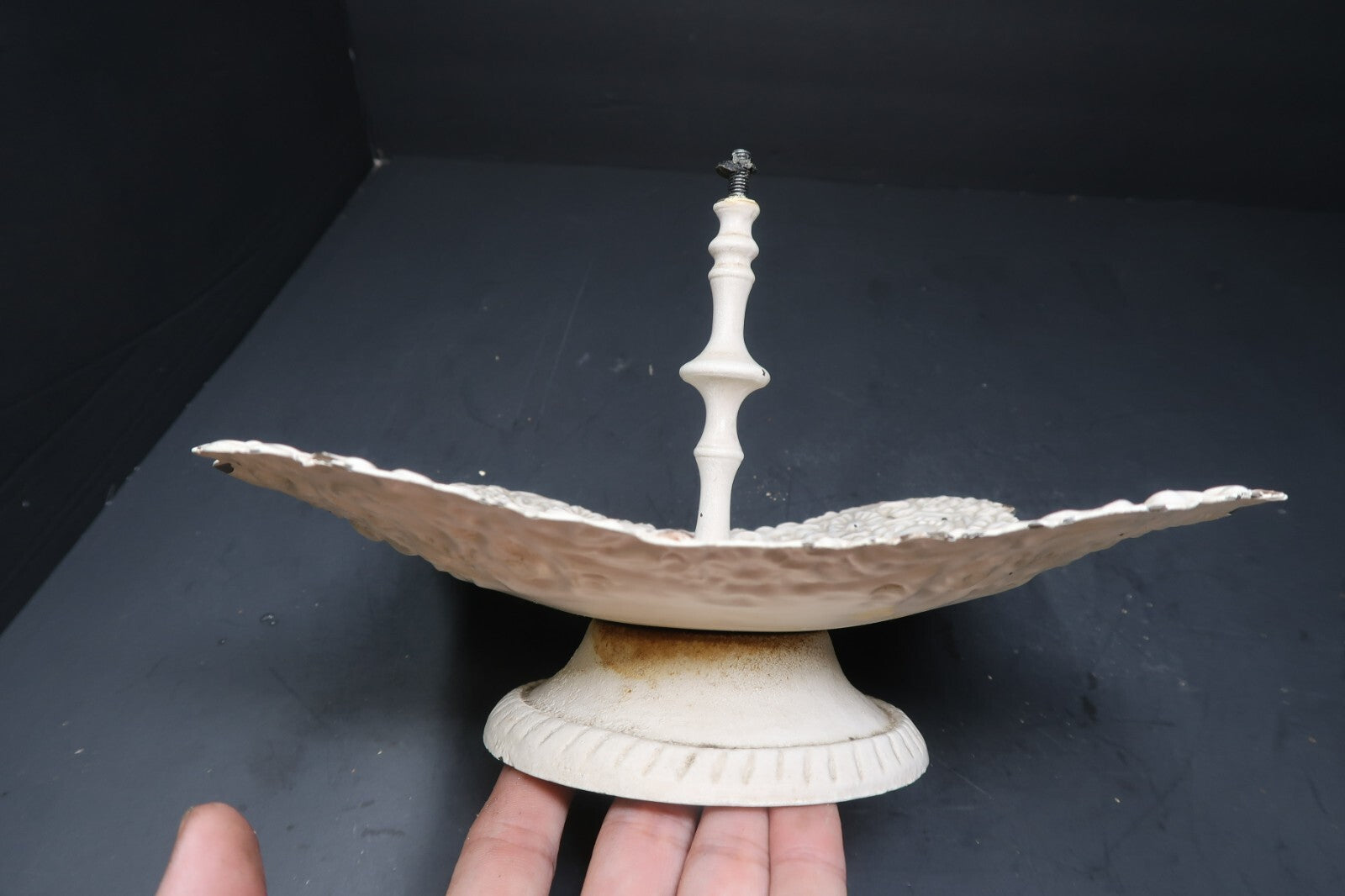 Two Tier Rustic Metal Serving Tray Farmhouse Floral Shabby Chic H 11.5"