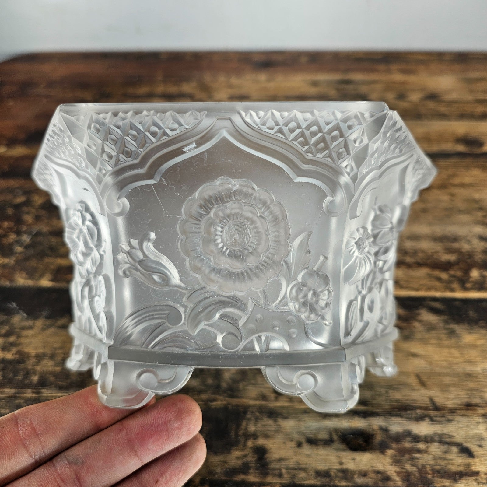 Vintage Verlys America Art Deco Hexagonal Glass Planter / Flower Bowl