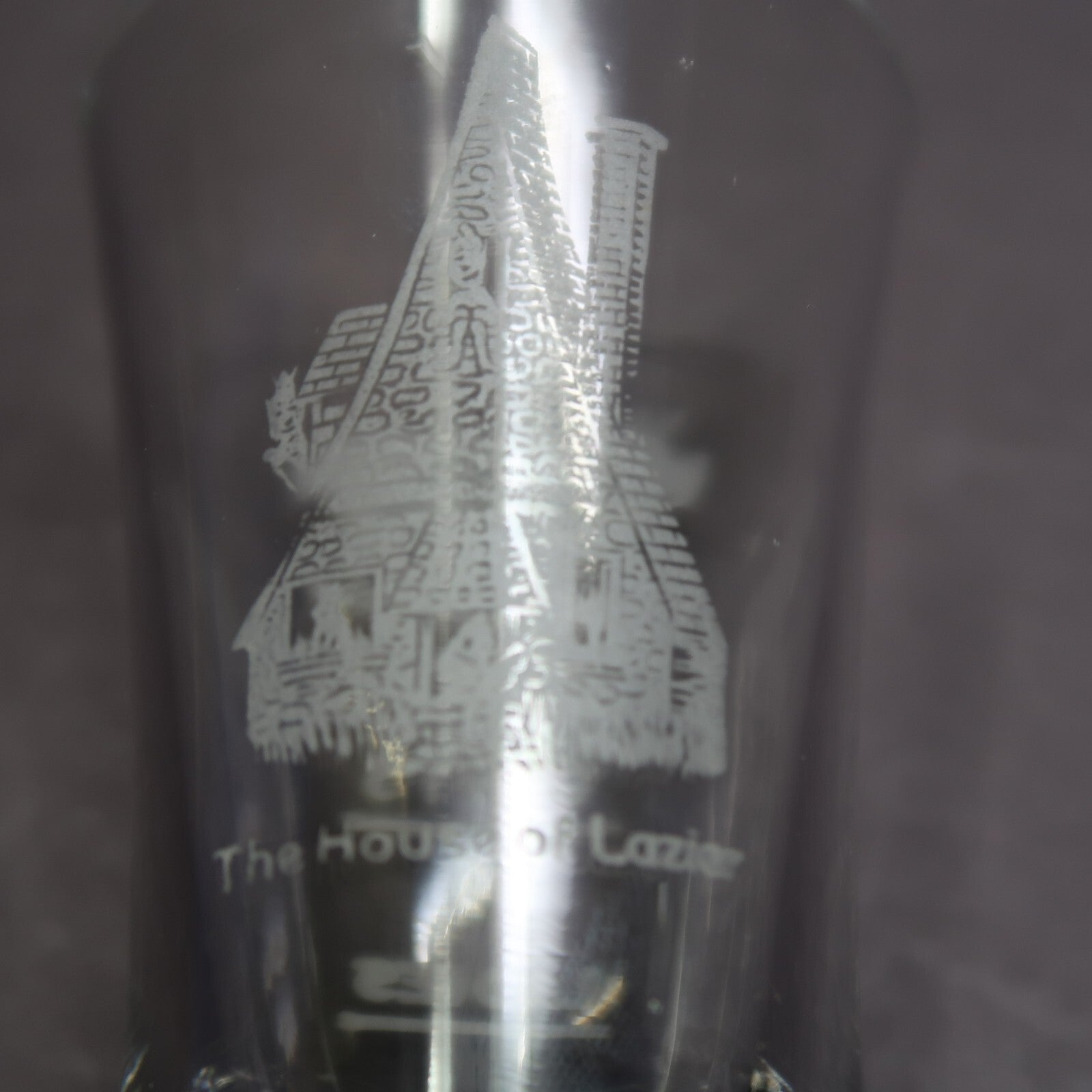 " Pig Gents Ladies " & " The House of Lazier " Etched Shot Glass H 3.3"
