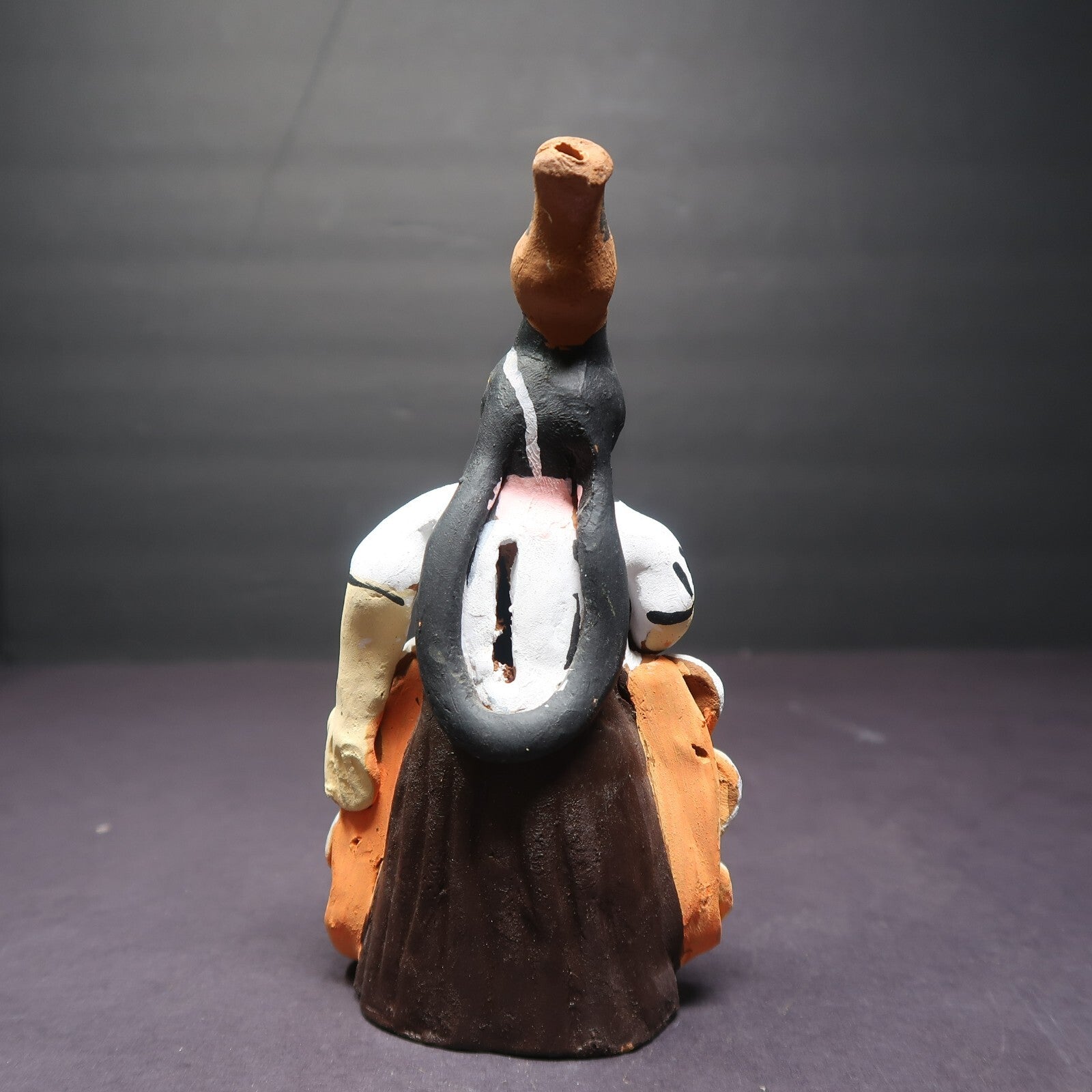 Vintage Hand Crafted Clay Pottery Flute Whistle Doll H 6.5"