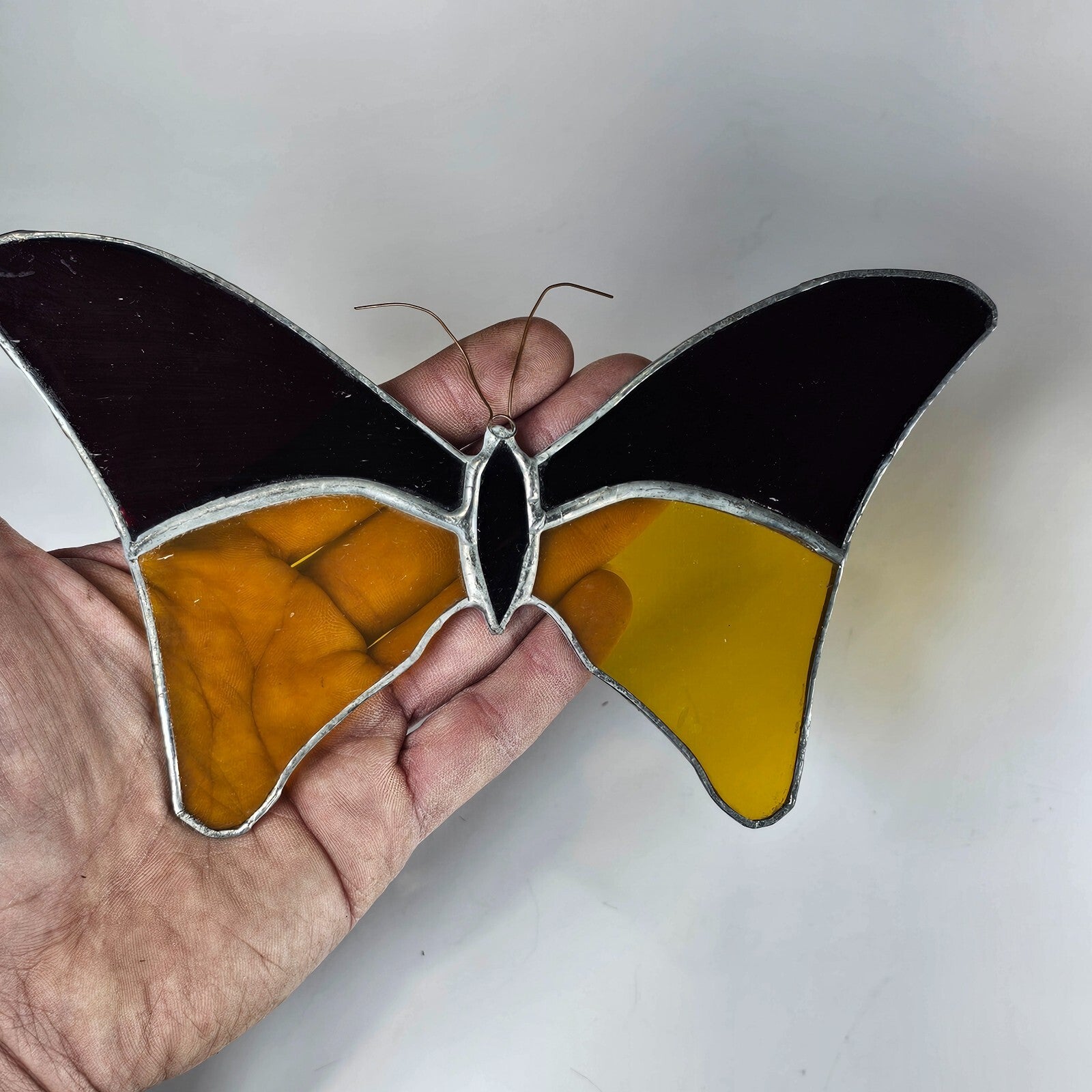 Vintage Butterfly Stained Glass Sun Catcher 8" x 4.5"