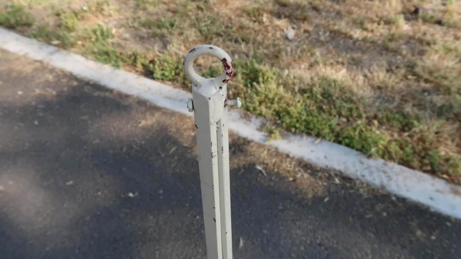 2 Vintage Free Standing Steel Stanchions 40.5" Cream Aisle Divider (B)