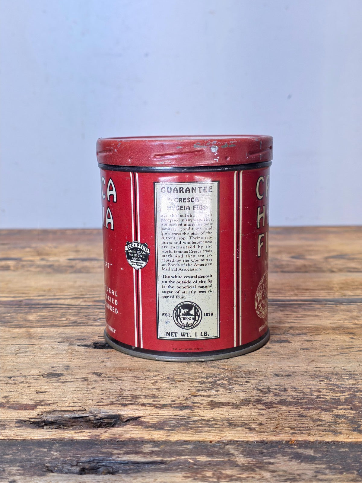 Vintage 1940s Cresca Hygeia Figs Lithographed Tin Can, Smyrna Turkey 1 lb